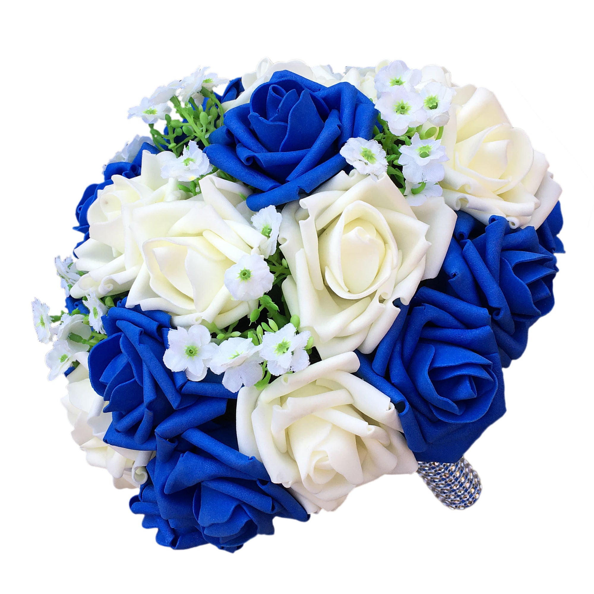 Royal Blue and Ivory Wedding Bouquet with Silk Flowers