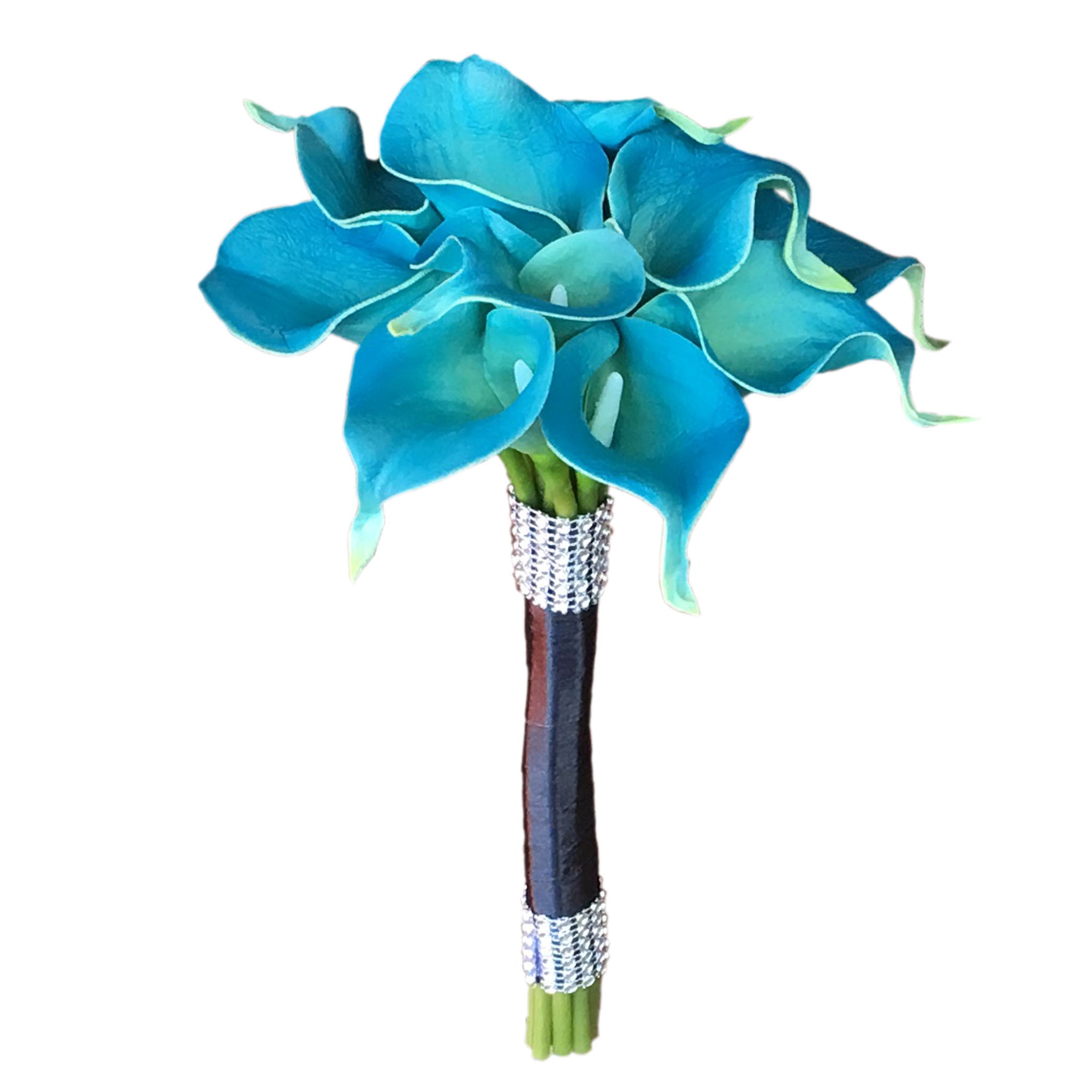 White Calla Lily Bouquet Corsages Boutonniere Teal Bridesmaids Bouquet