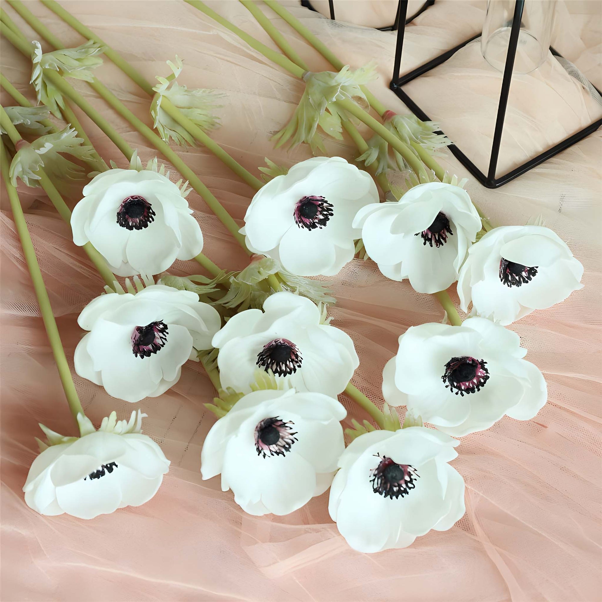 Fake Anemone White Wedding Flowers 10 Blooms