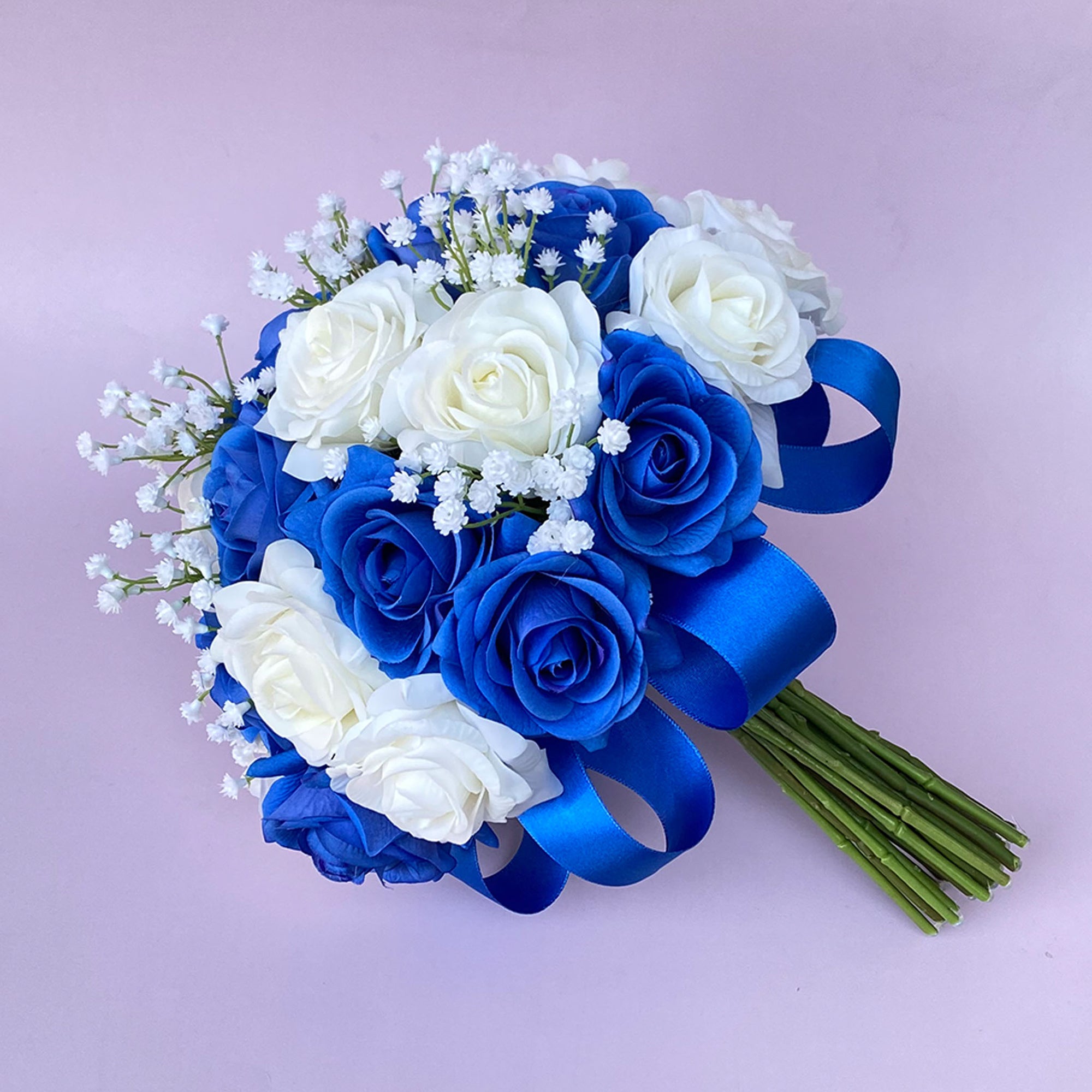 Royal Blue White Rose Bridesmaids Bouquet 8 inch