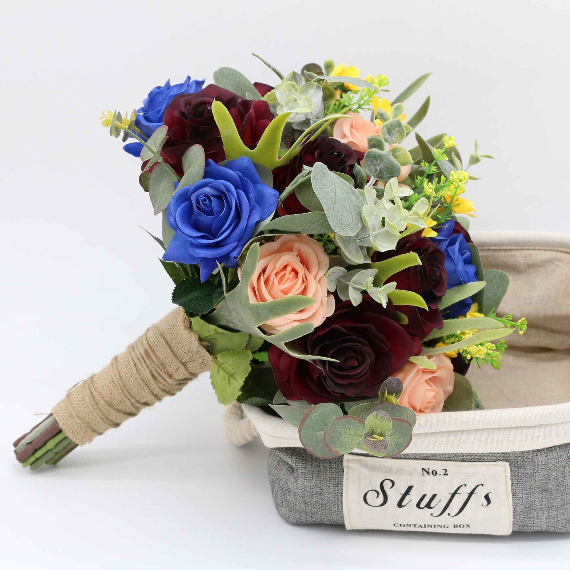 Rustic Wedding Bouquet Royal Blue and Burgundy Bridal Bouquet