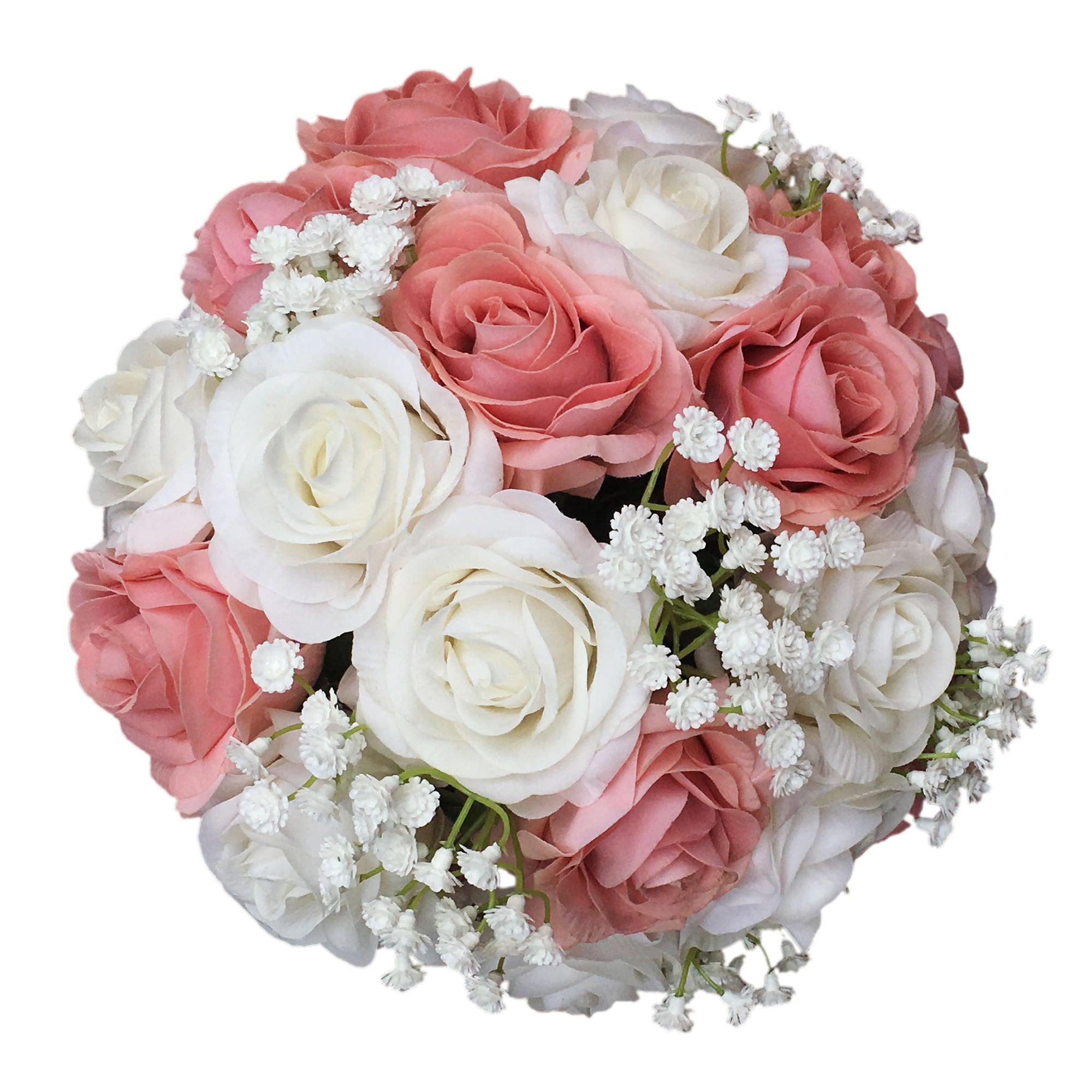 Dusty Rose and White Wedding Bouquet with Babysreahth