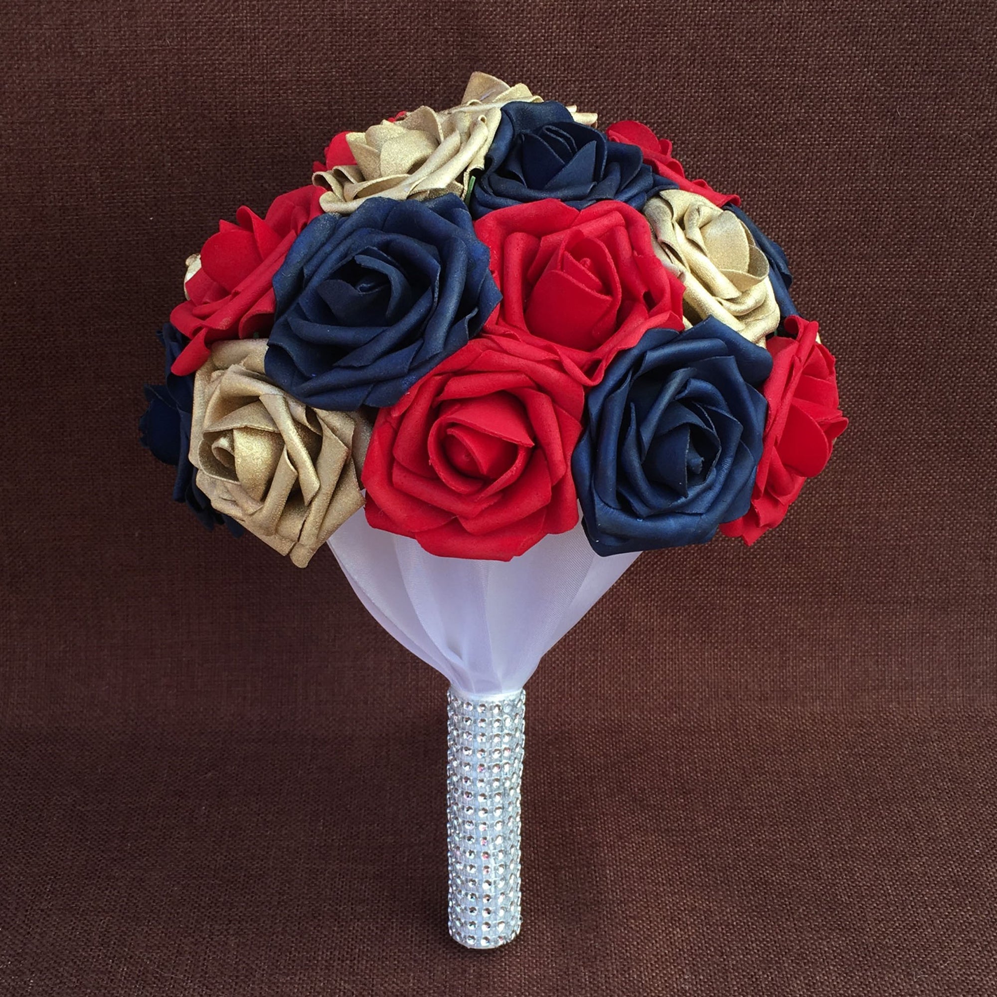 Navy Blue Gold Red Artificial Flower Bouquet for Bridesmaids