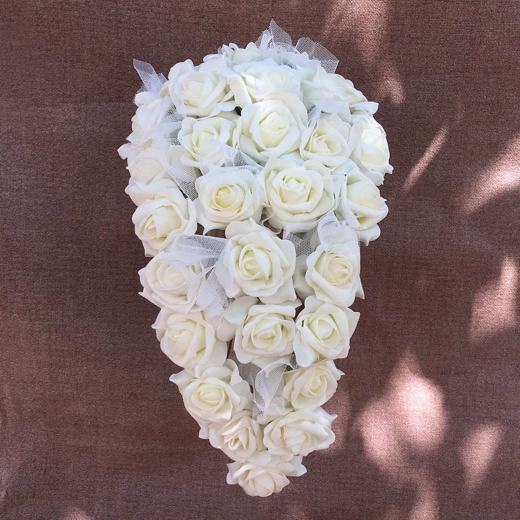 Cream White Bouquet of Roses Bridal Bouquet Cascade Wedding Arrangement