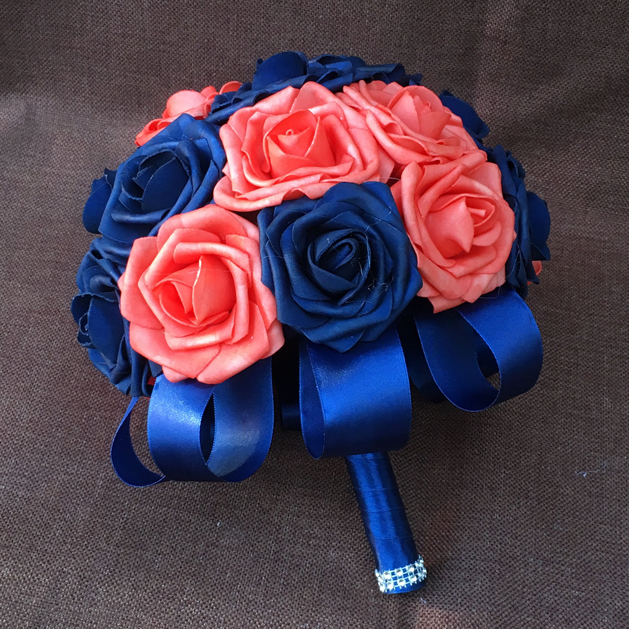 Royal Blue Coral Bridal Flowers Wedding Bouquet