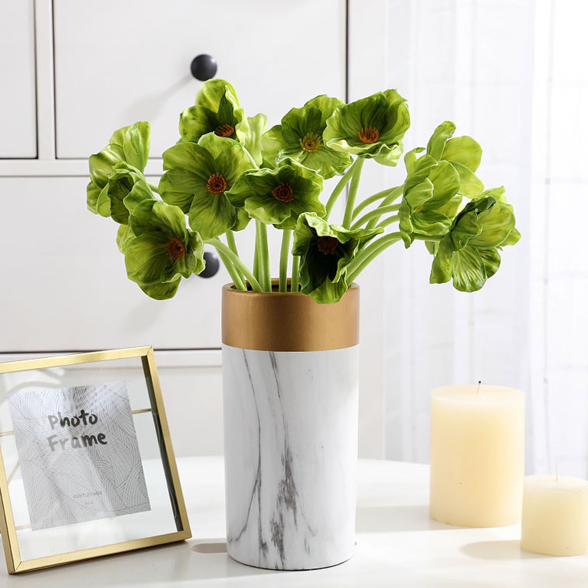 Artificial Poppies Green PU Real Touch Flowers