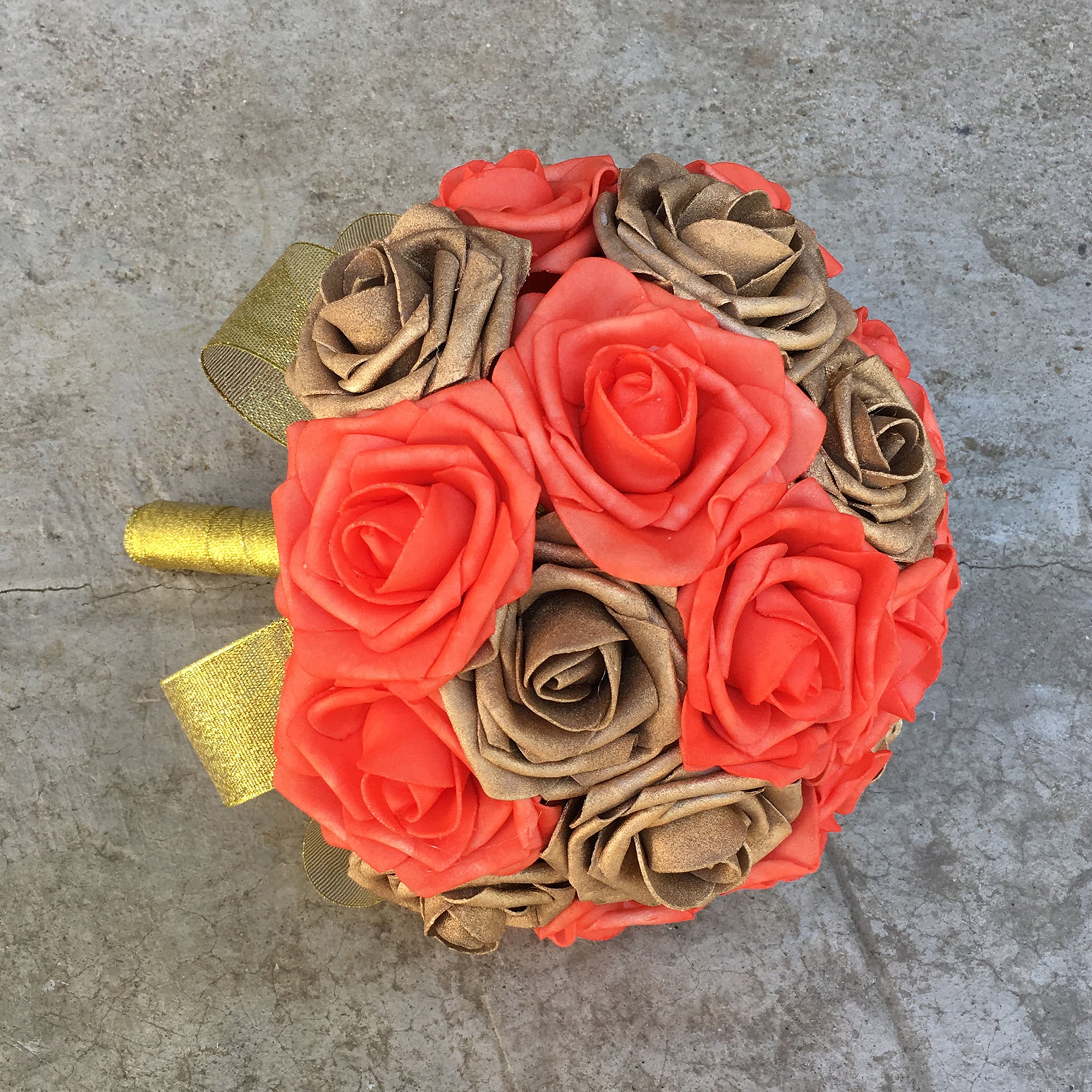 Bridal Bouquet Wedding Flowers Gold Coral Bouquet of Roses