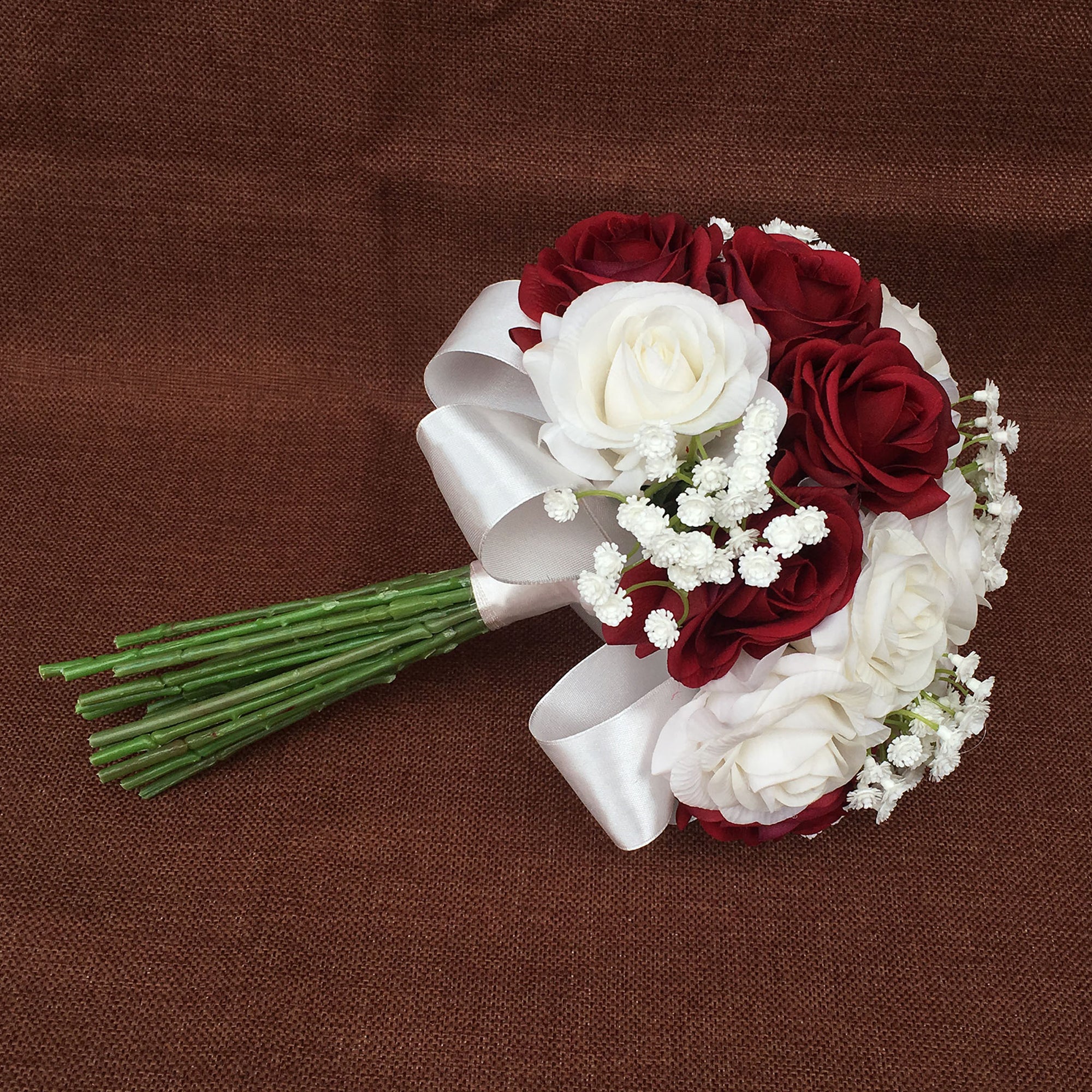 Burgundy and White Bouquet Real Touch Rose Wedding Bouquet