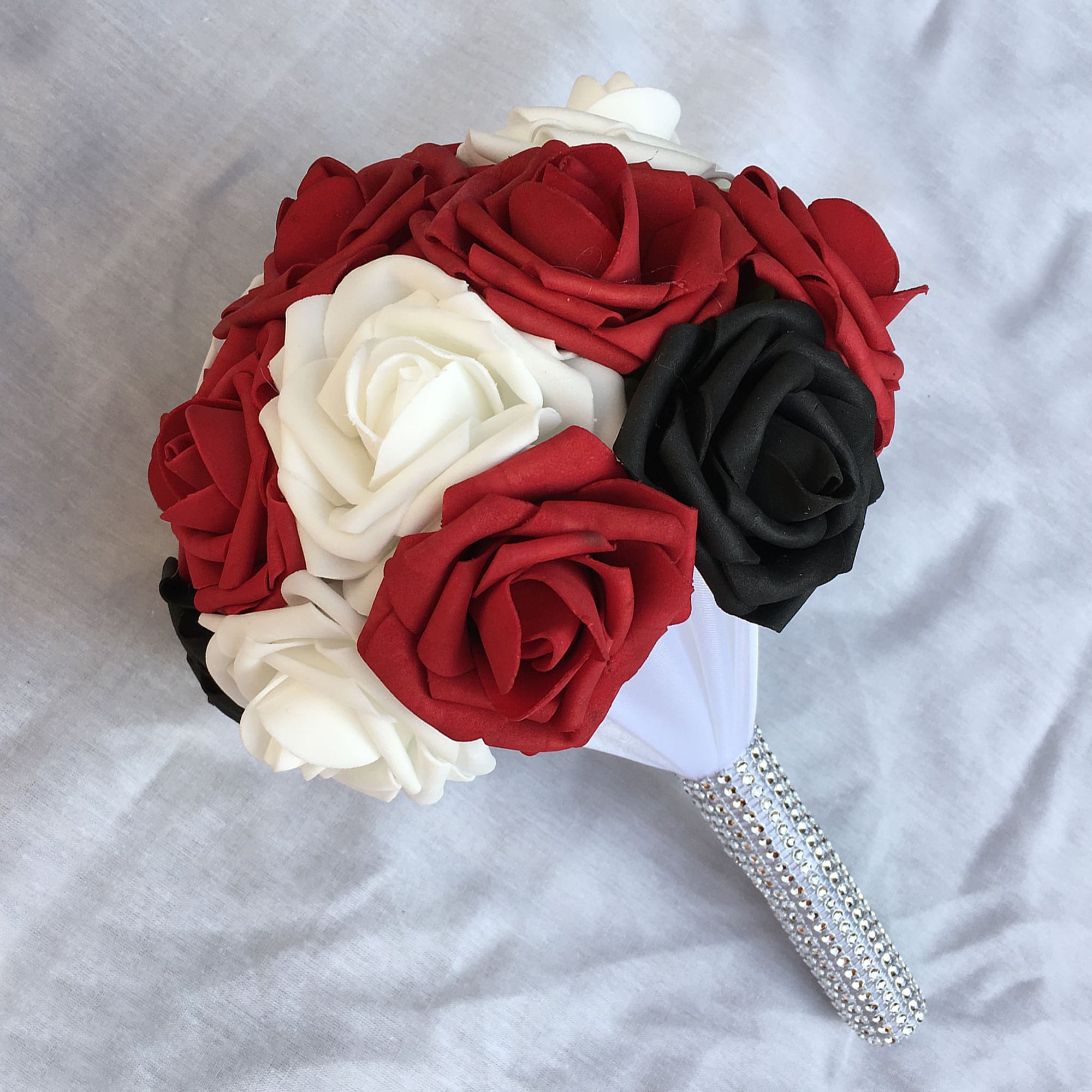 Wedding Bouquets Package for 5 Bridesmaids Dark Red Black White Roses Wedding Bouquets Package for 5 Bridesmaids Dark Red Black White Roses