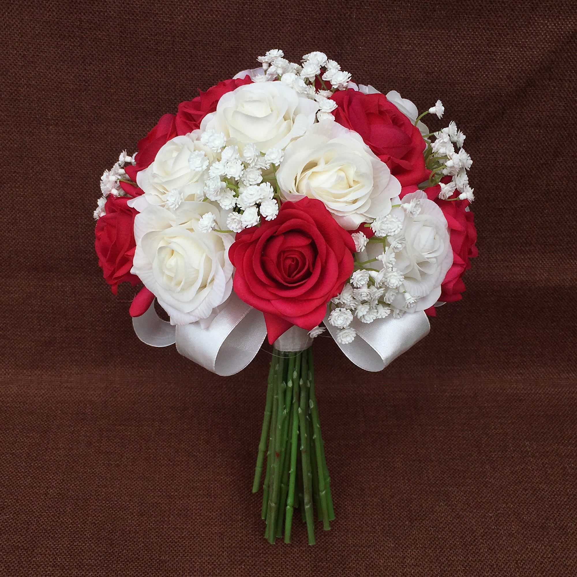 White and Fuchsia Bridal Flower Bouquet with Babys Breath