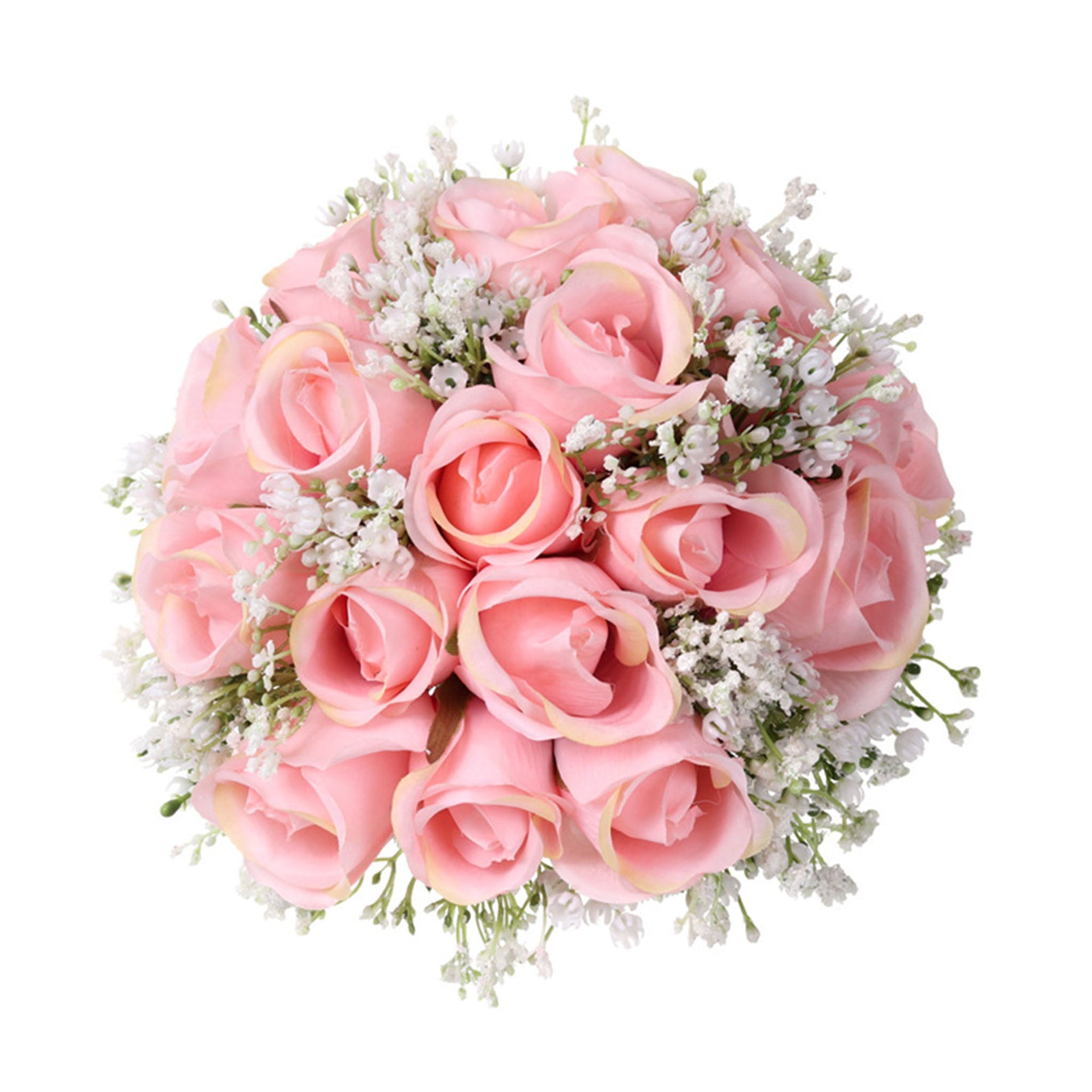 Spring Rustic Wedding Bouquet Silk Roses Pink Babysbreath Bouquet