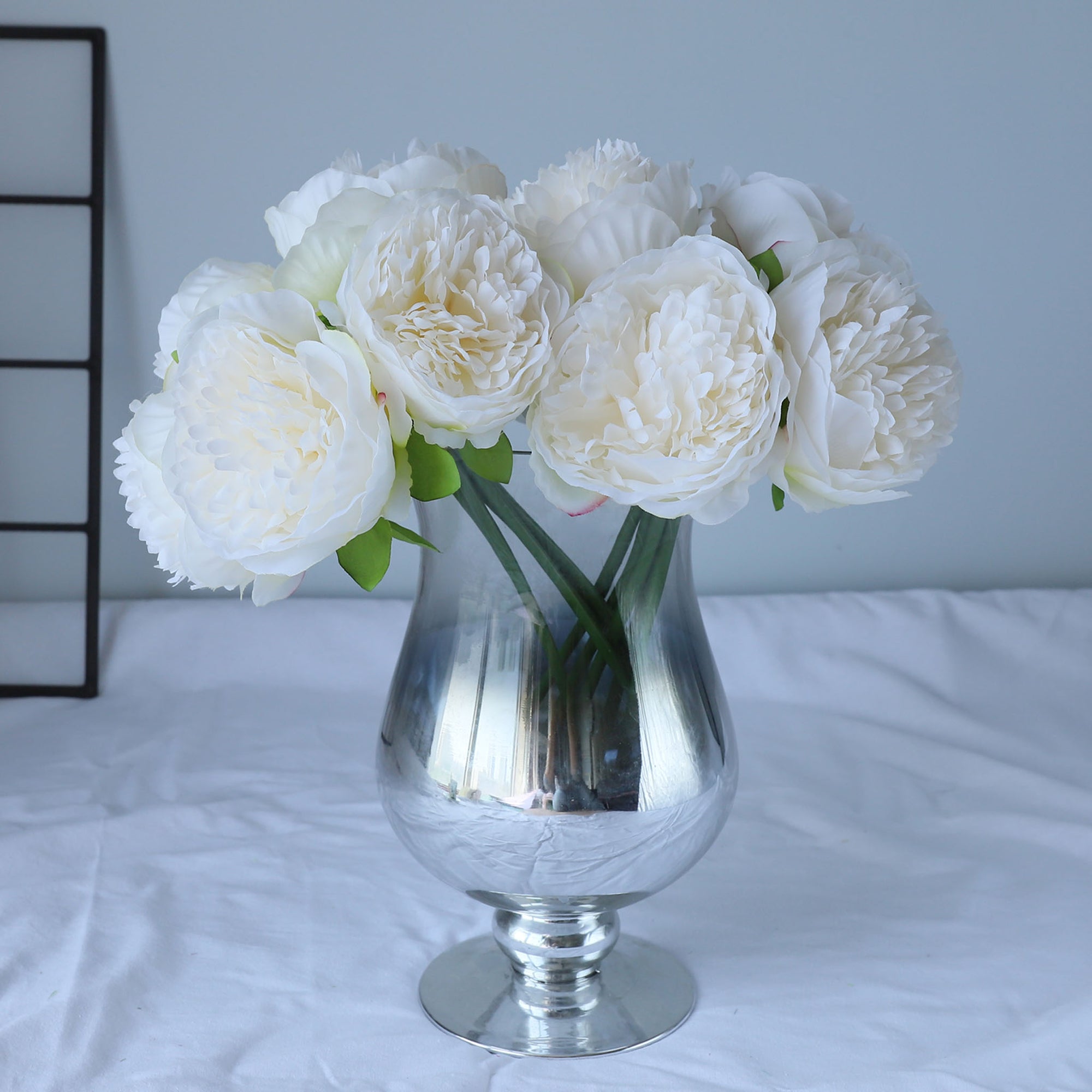 White Flowers Silk Peony Bouquet 5 Heads Artificial Peonies Wedding Decorations