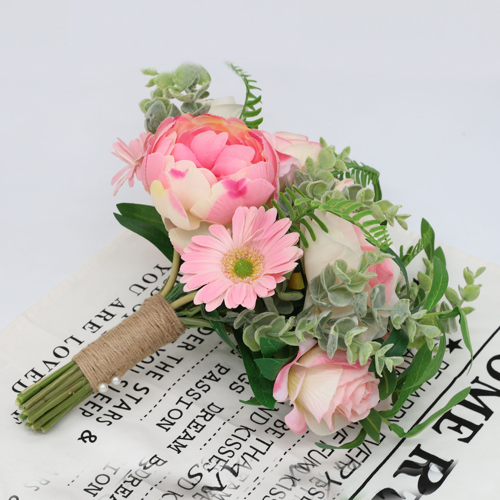 Pink Flowers Rustic Wedding Bridal Bouquet