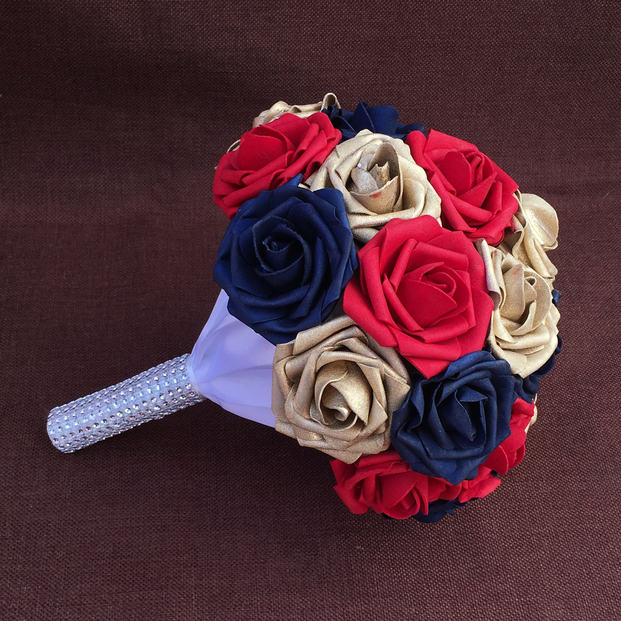 Navy Blue Gold Red Artificial Flower Bouquet for Bridesmaids