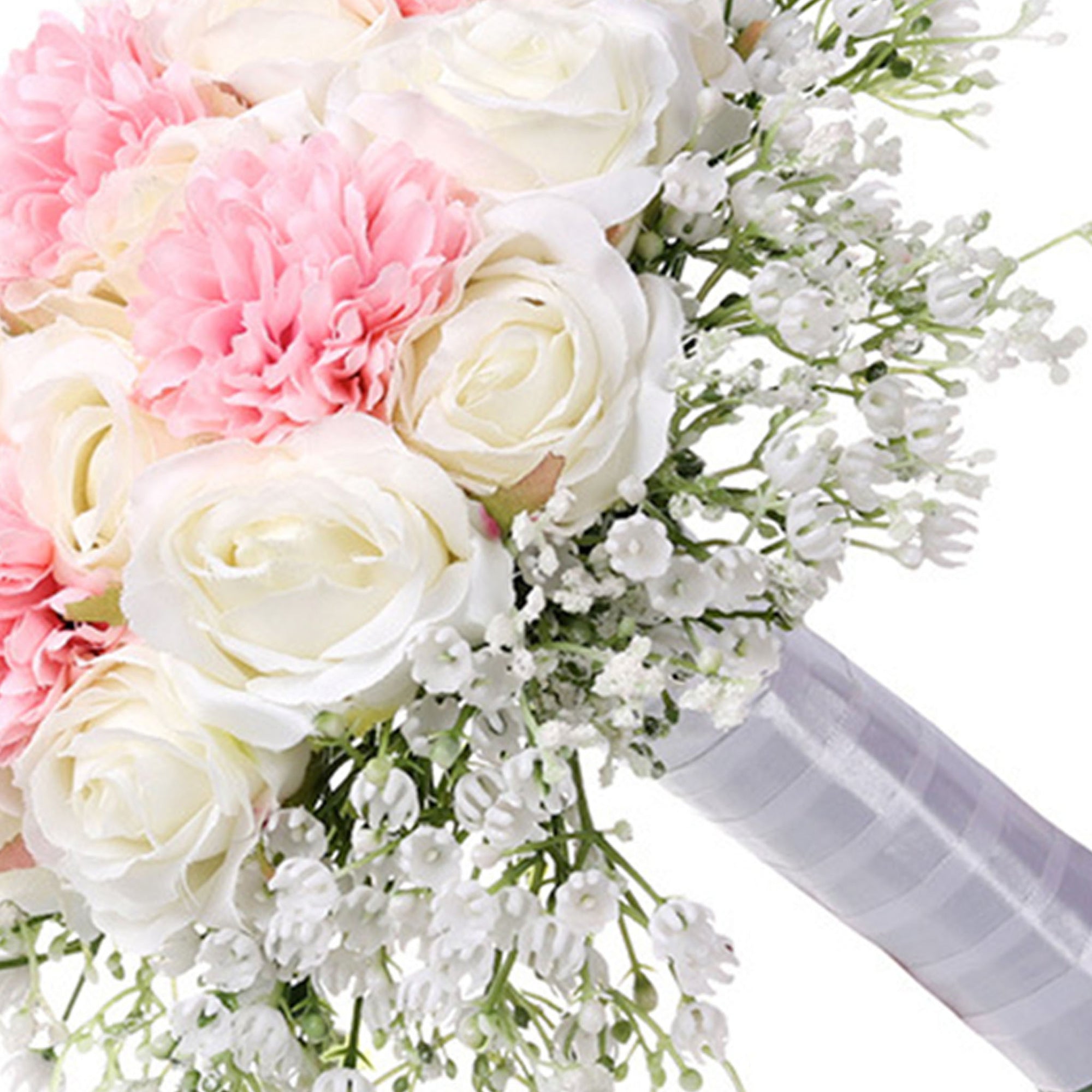 White and Pink Silk Flower Bouquet for Spring Summer Wedding