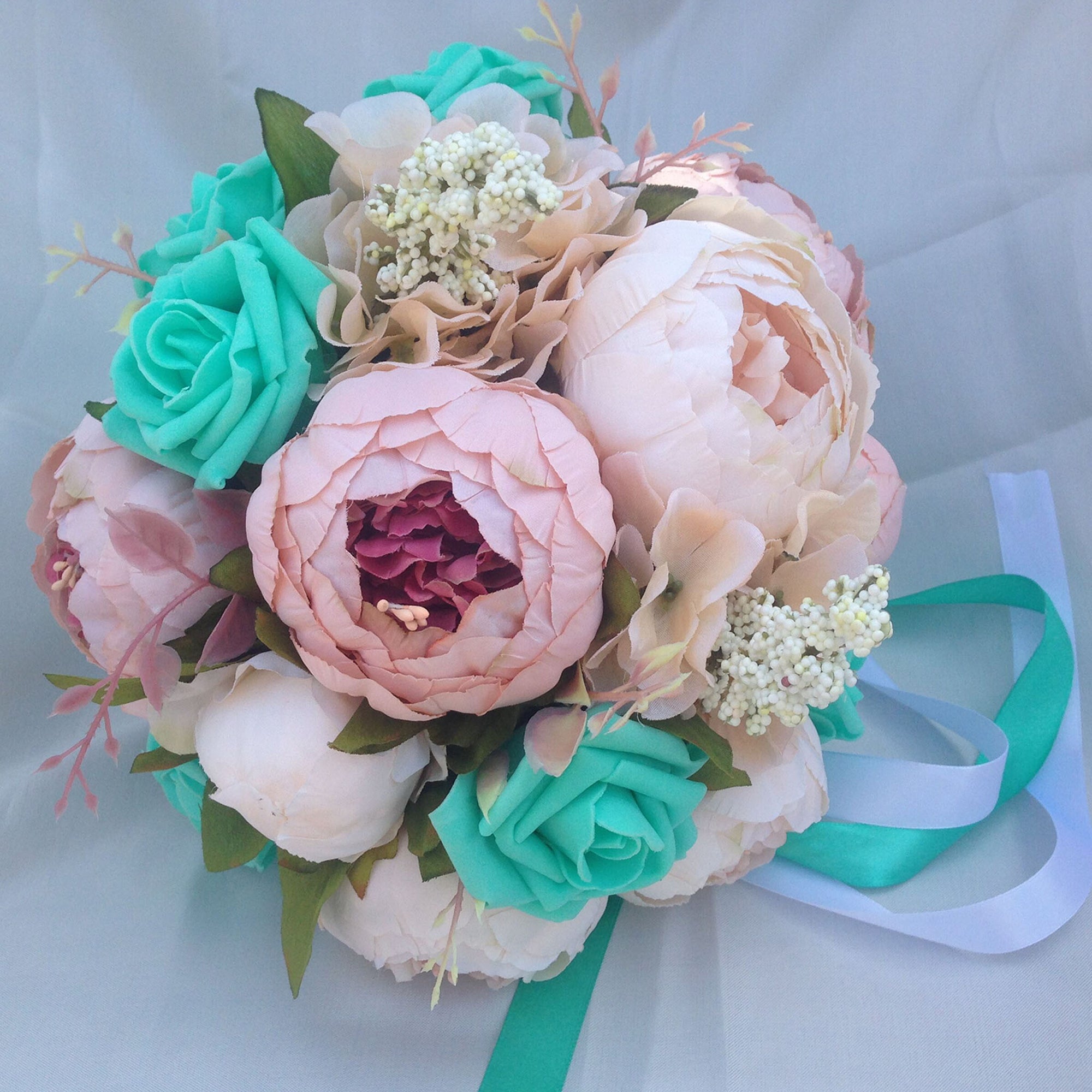 Turquoise Rose Blush Peony Bridal Bouquet