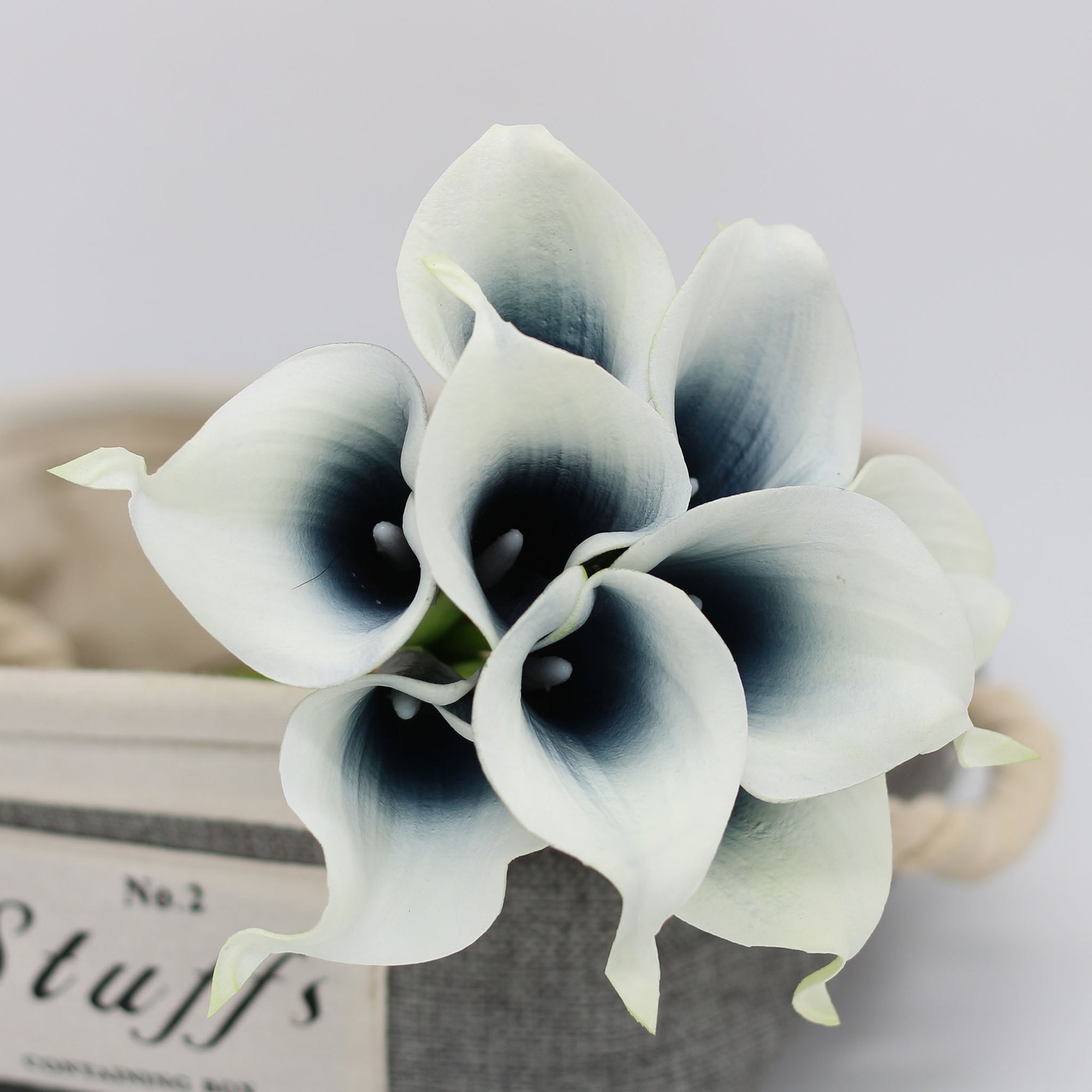 navy blue and white calla lily Picasso Navy Blue Calla Lily Bouquet Faux Calla Lilies