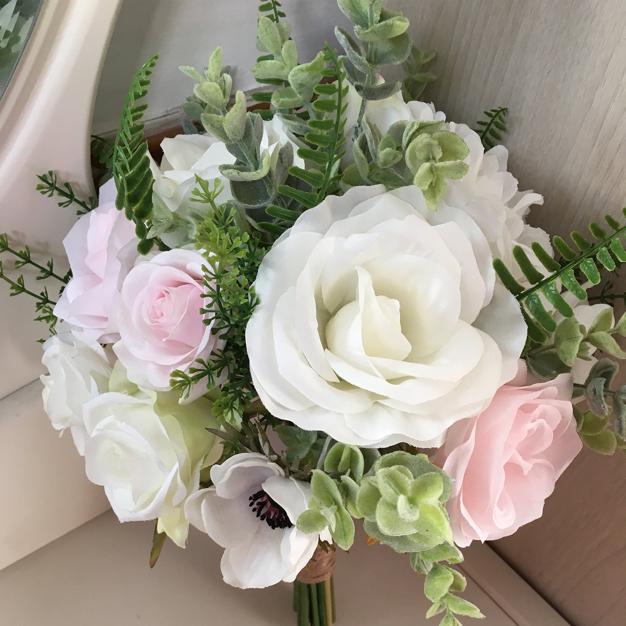 Boho Bridal Bouquet White and Pink Flowers