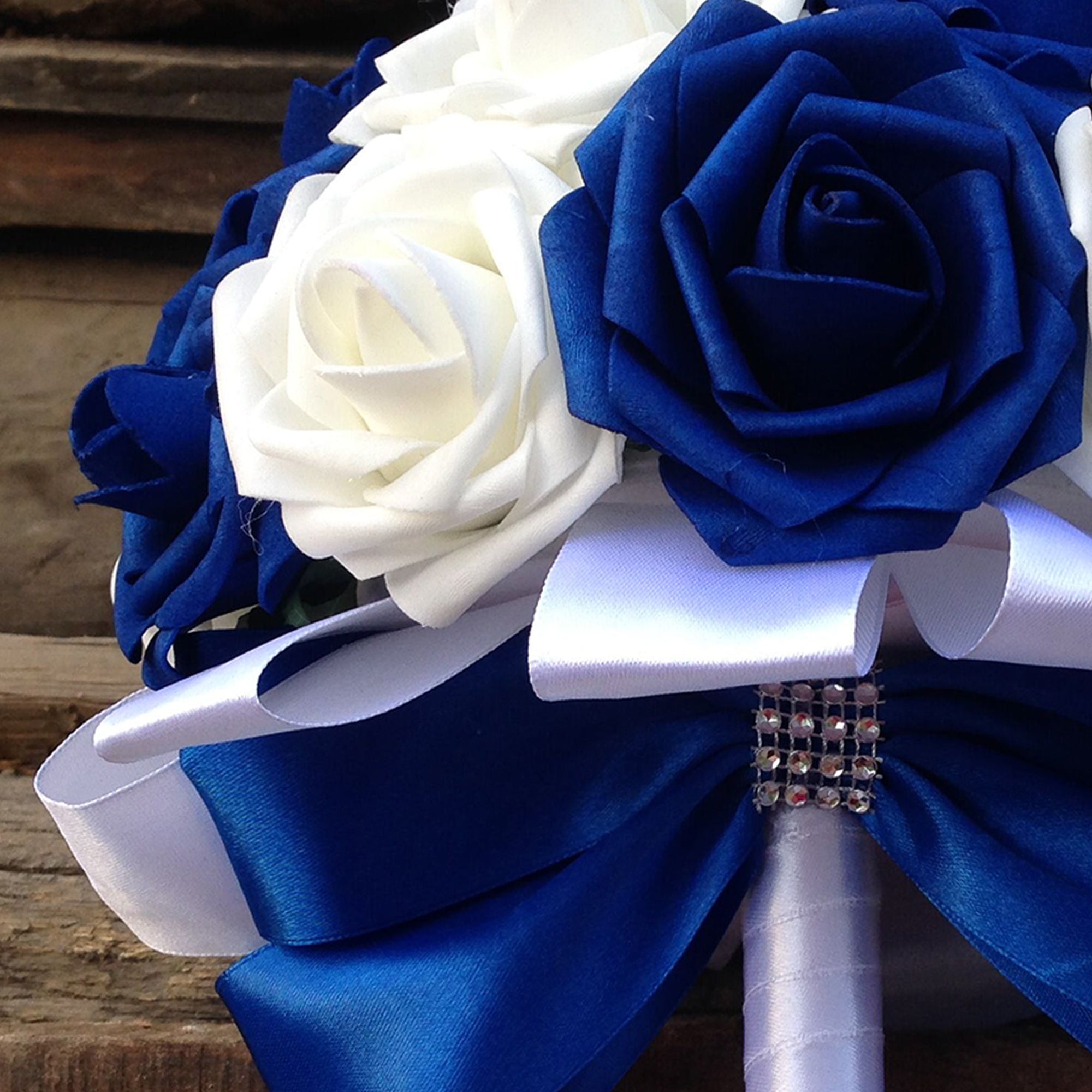 White and Royal Blue Wedding Bouquet for Bridal Bridesmaids