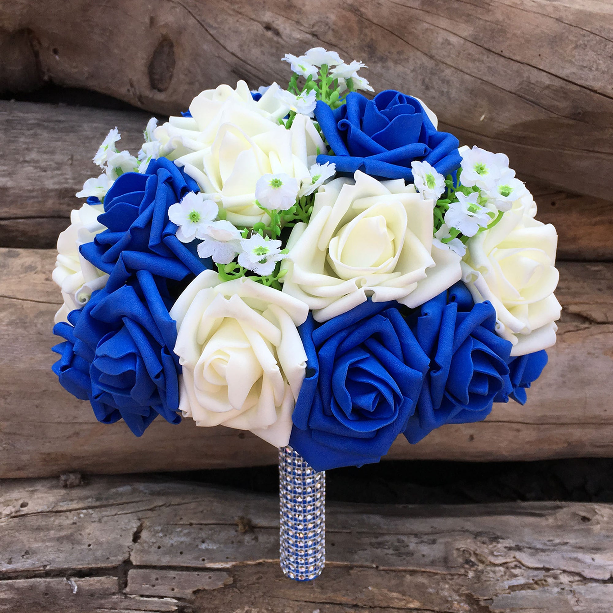 Royal Blue and Ivory Wedding Bouquet with Silk Flowers
