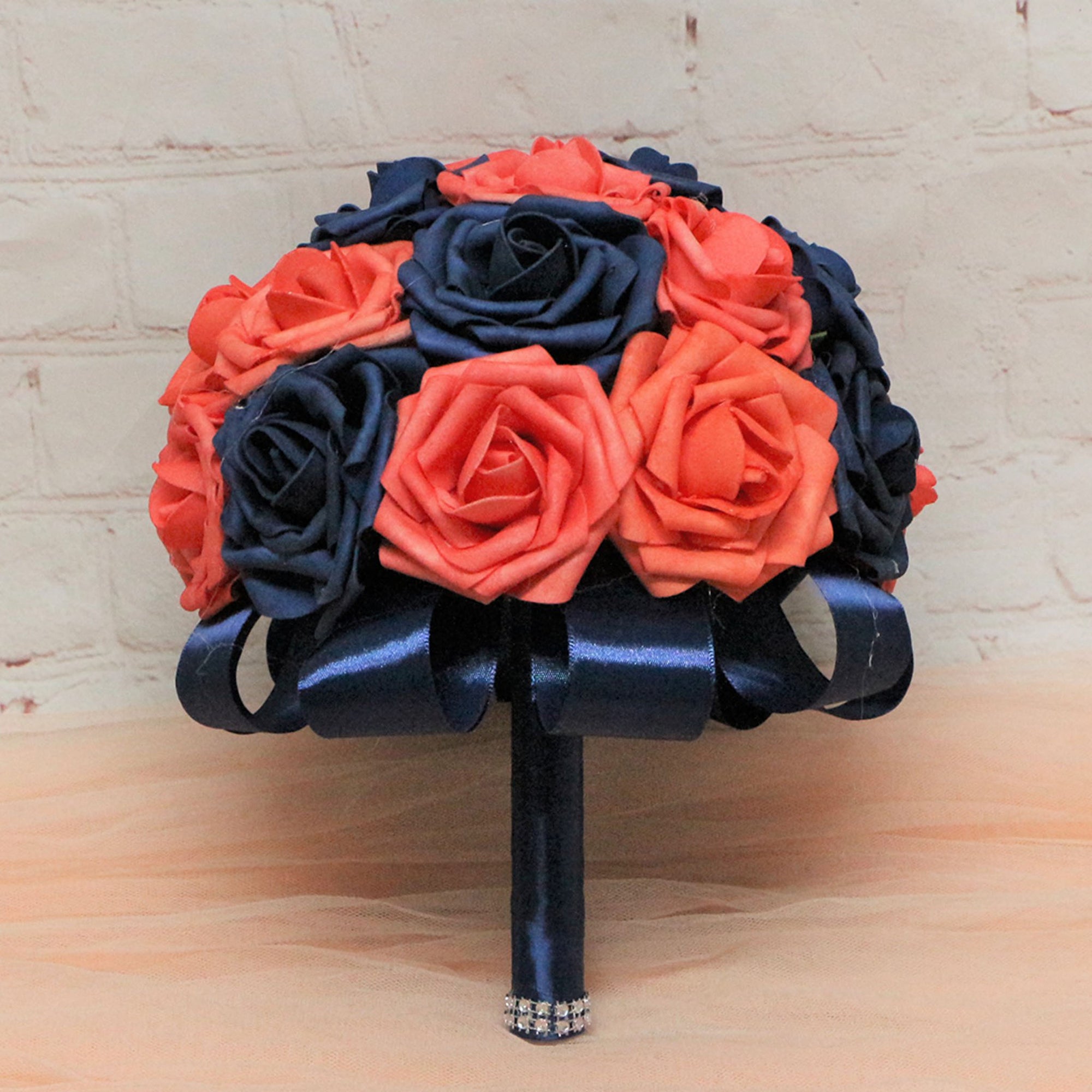 Navy Blue and Coral Flower Bouquet Wedding Flowers for Bridal