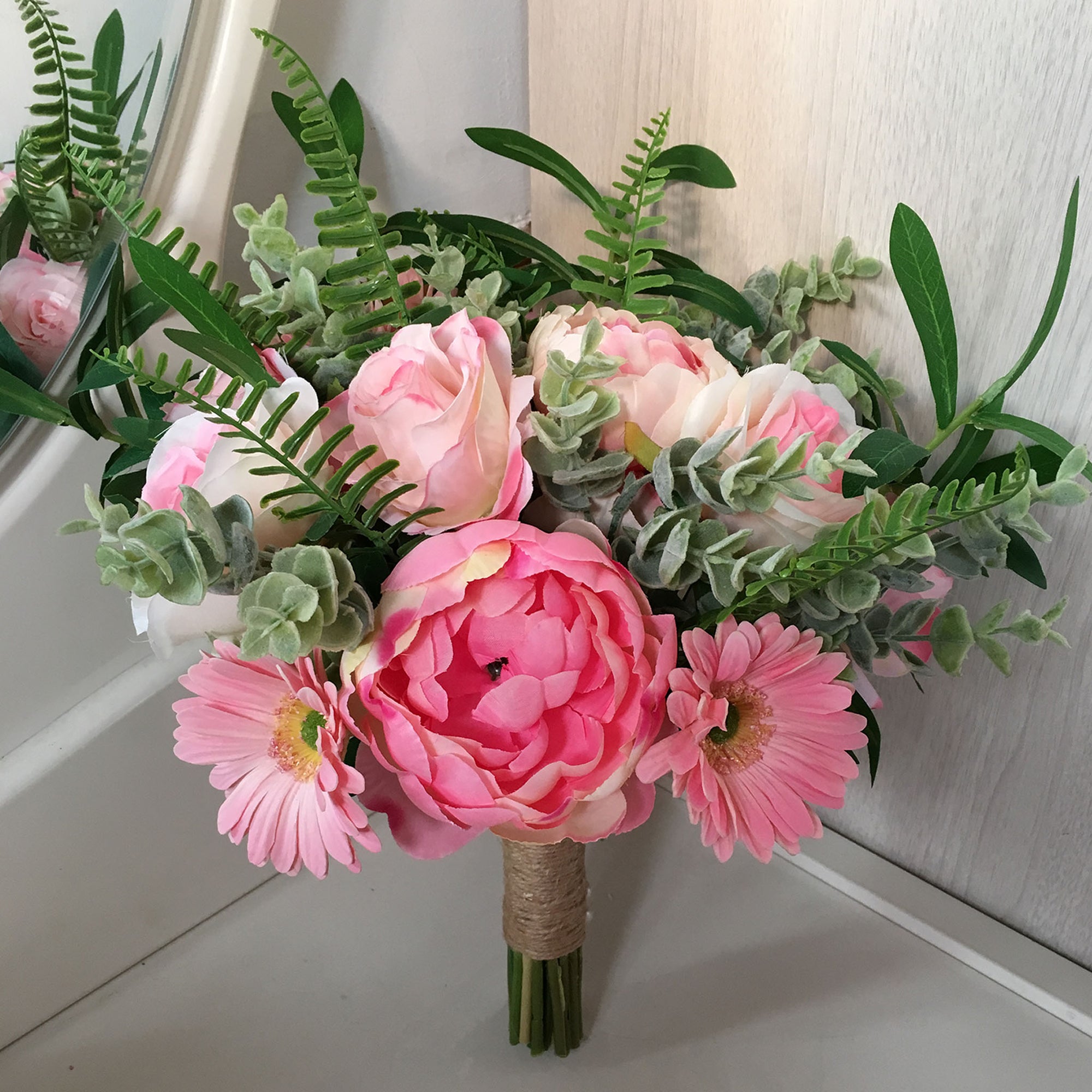 Pink Flowers Rustic Wedding Bridal Bouquet