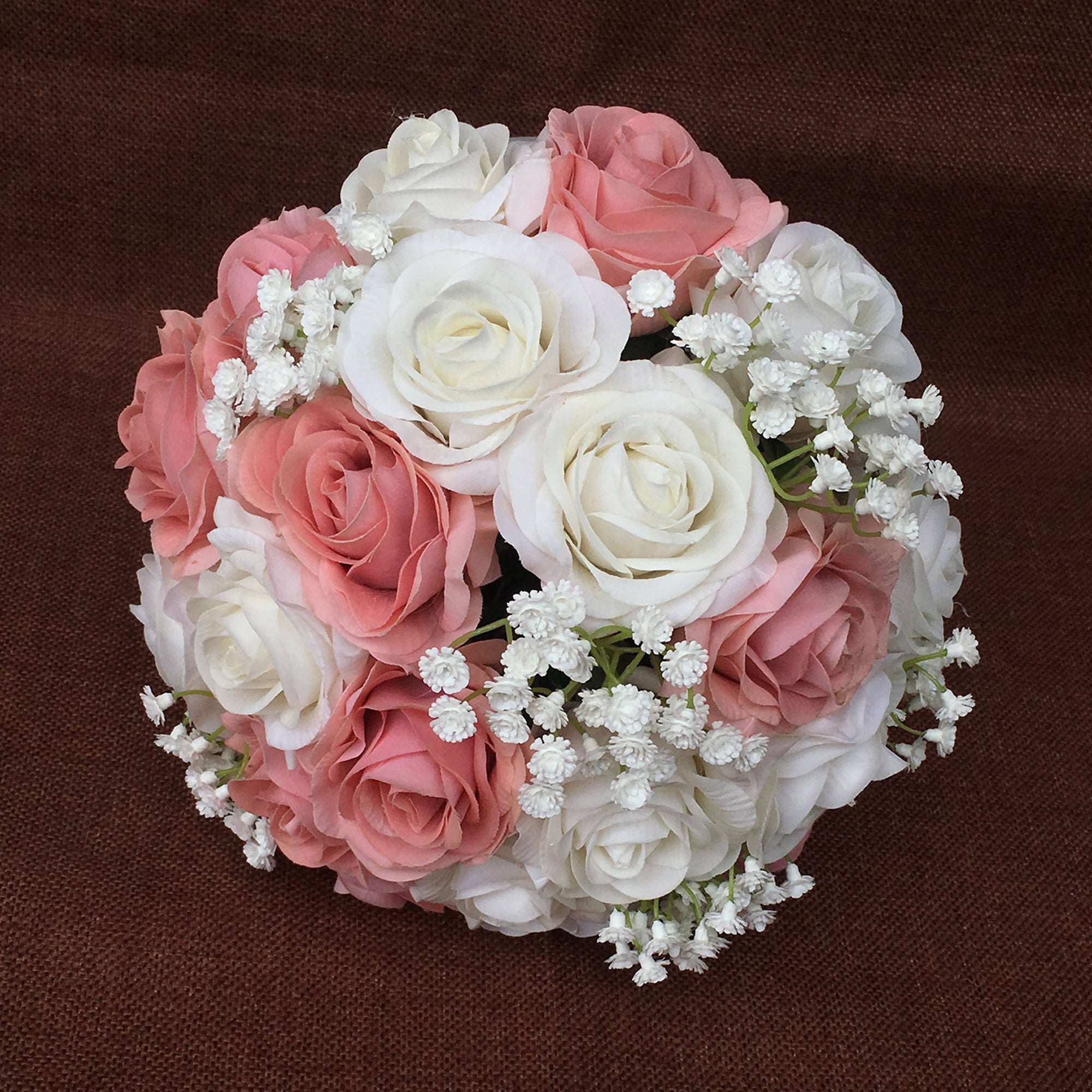 Dusty Rose and White Wedding Bouquet with Babysreahth