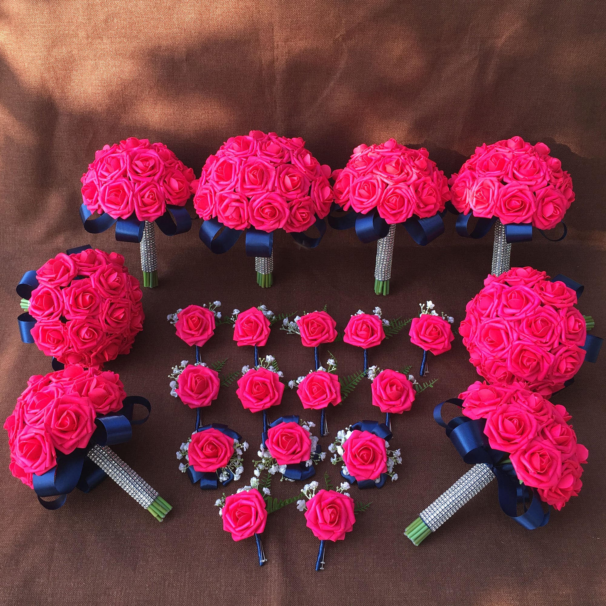 Bridal Hot Pink Bouquets Sets Corsages and Boutonnieres