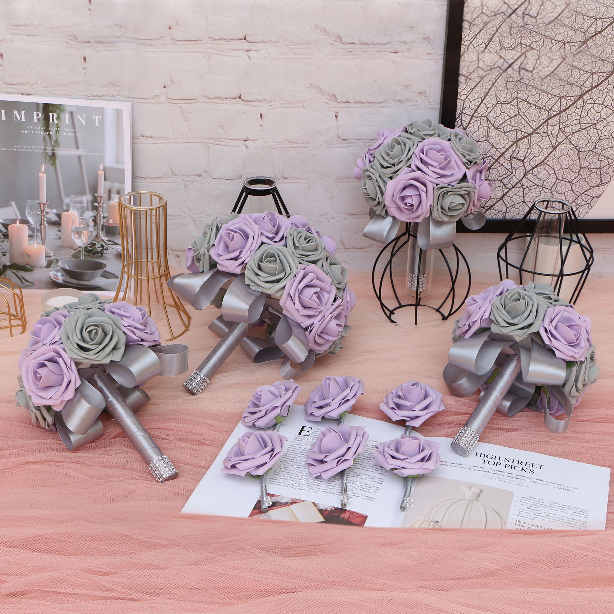 Wedding Bouquet Set Lilac Gray