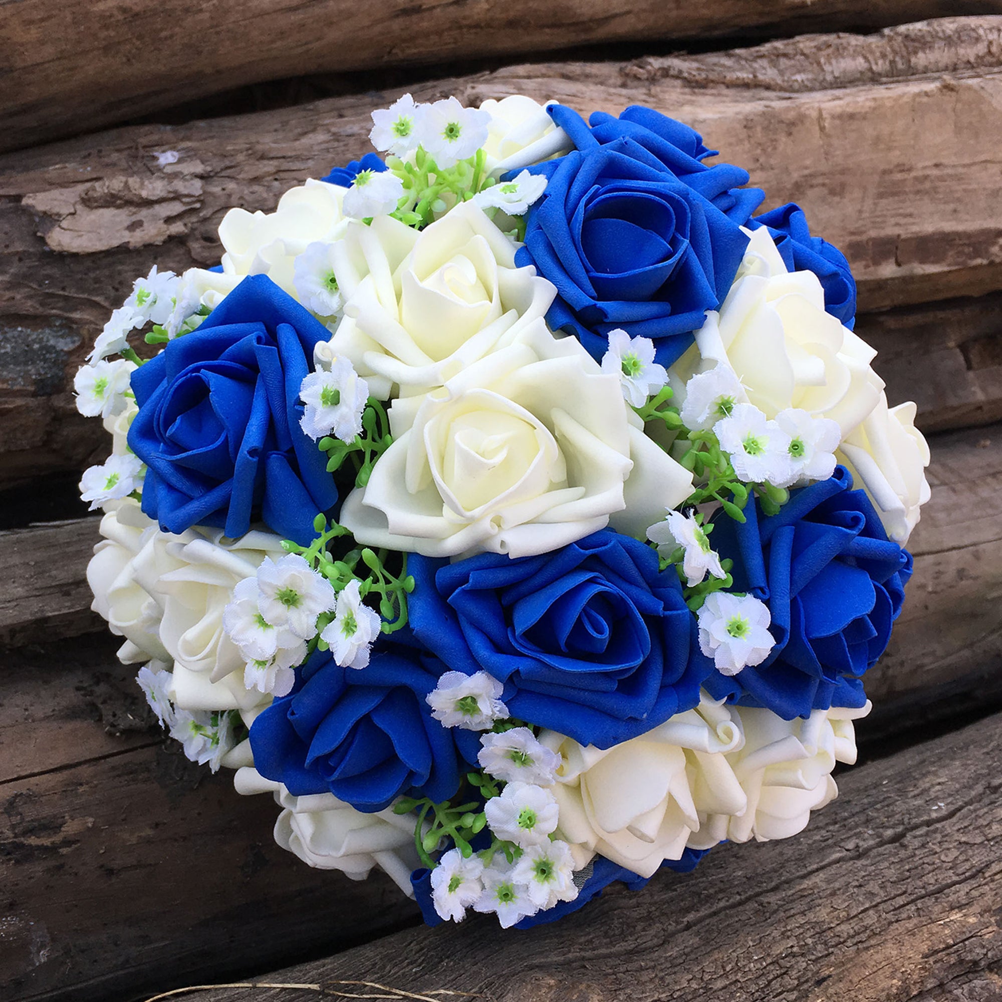 Royal Blue and Ivory Wedding Bouquet with Silk Flowers