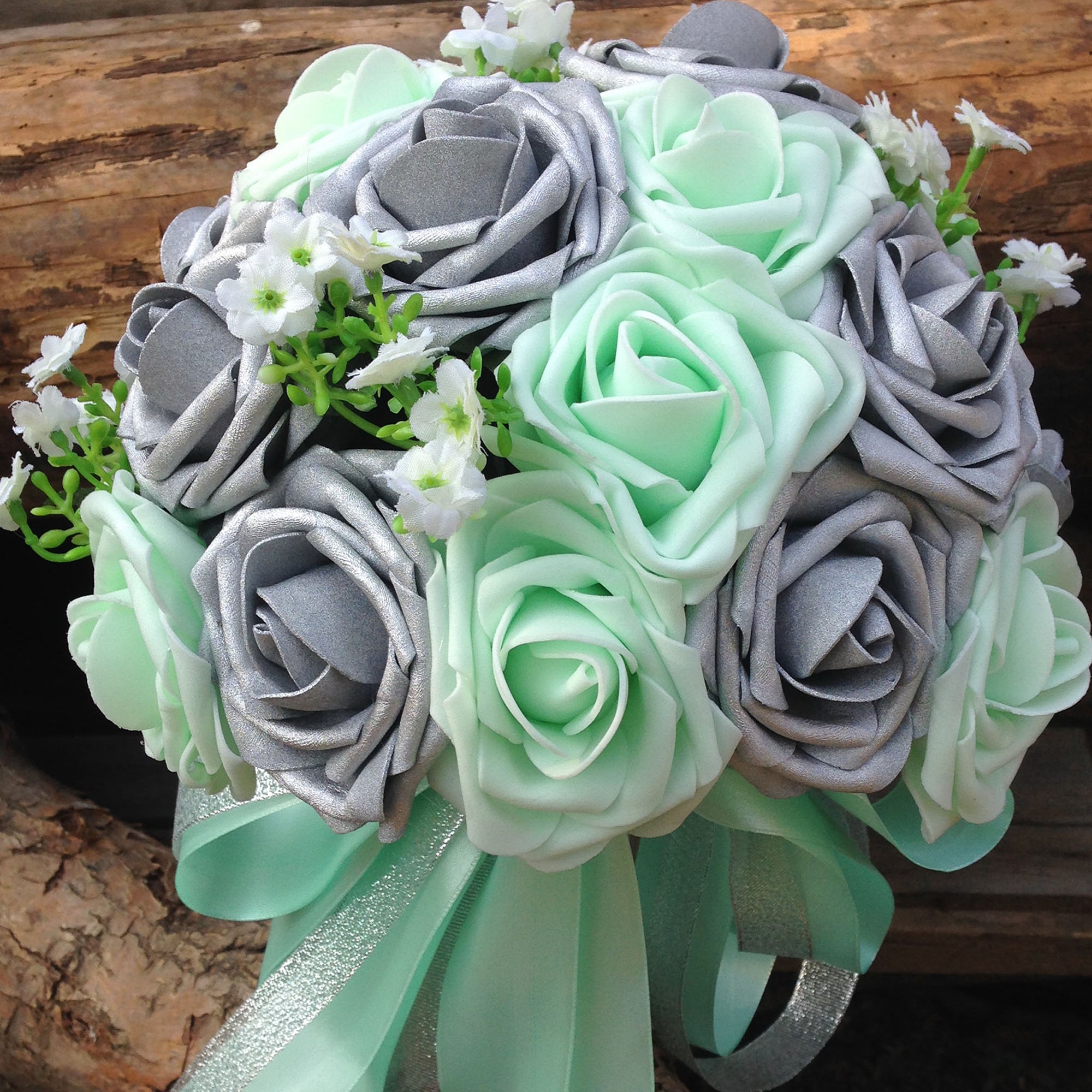 Silver Mint Bridal Bouquet Fake Flower Bouquet