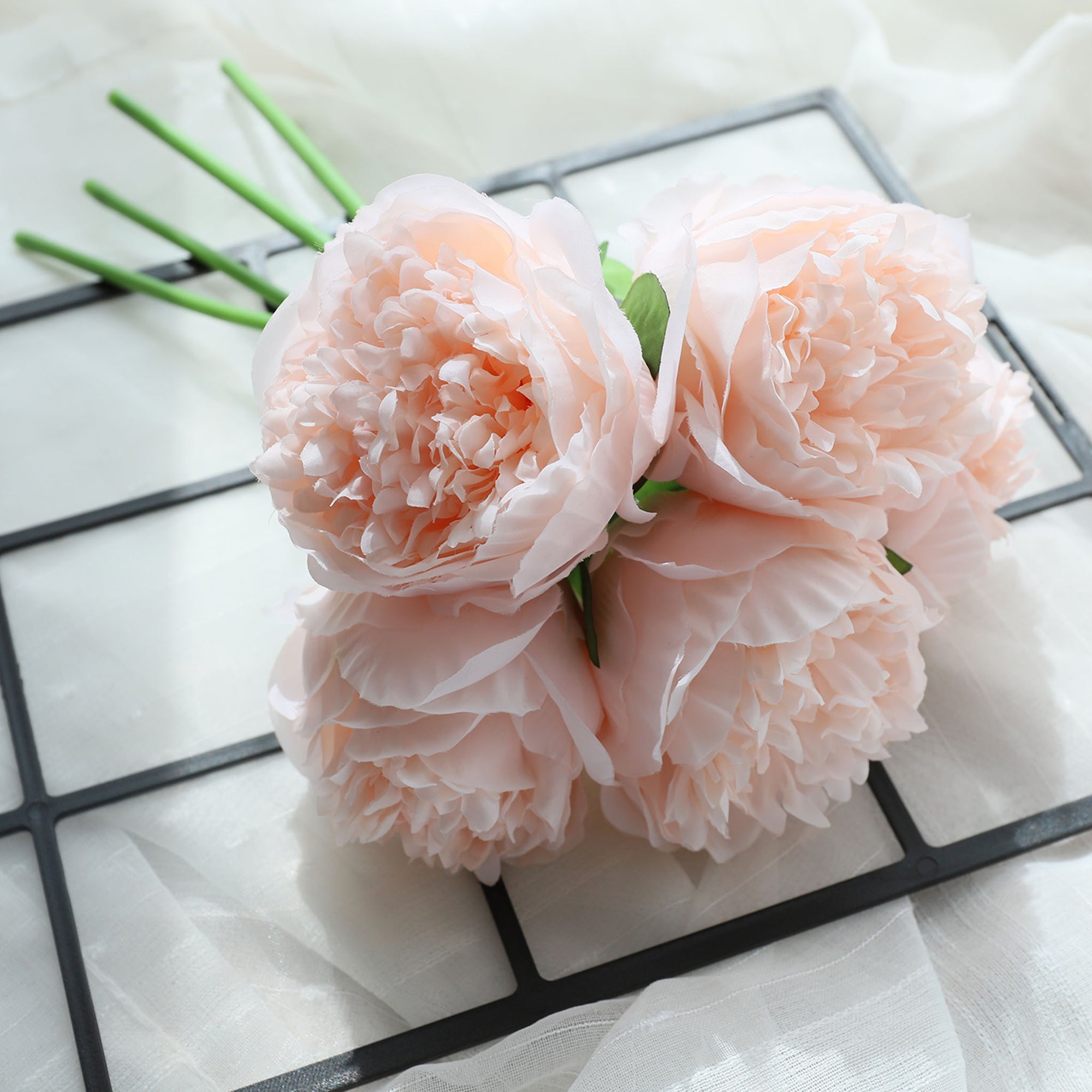 Peach Pink Bridal Bouquet Silk Peony Peach Wedding Flowers