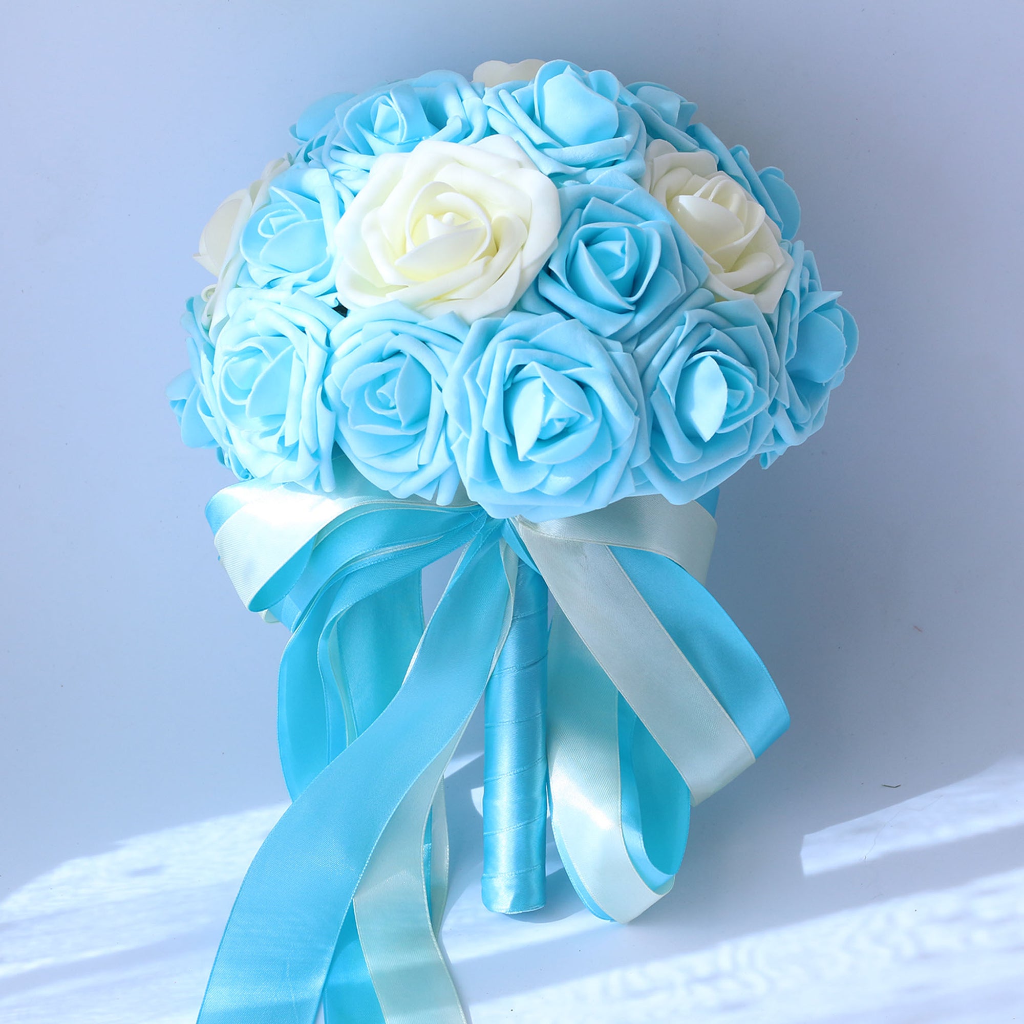 Light Blue and Ivory Wedding Bouquets Artificial Bridal Flowers