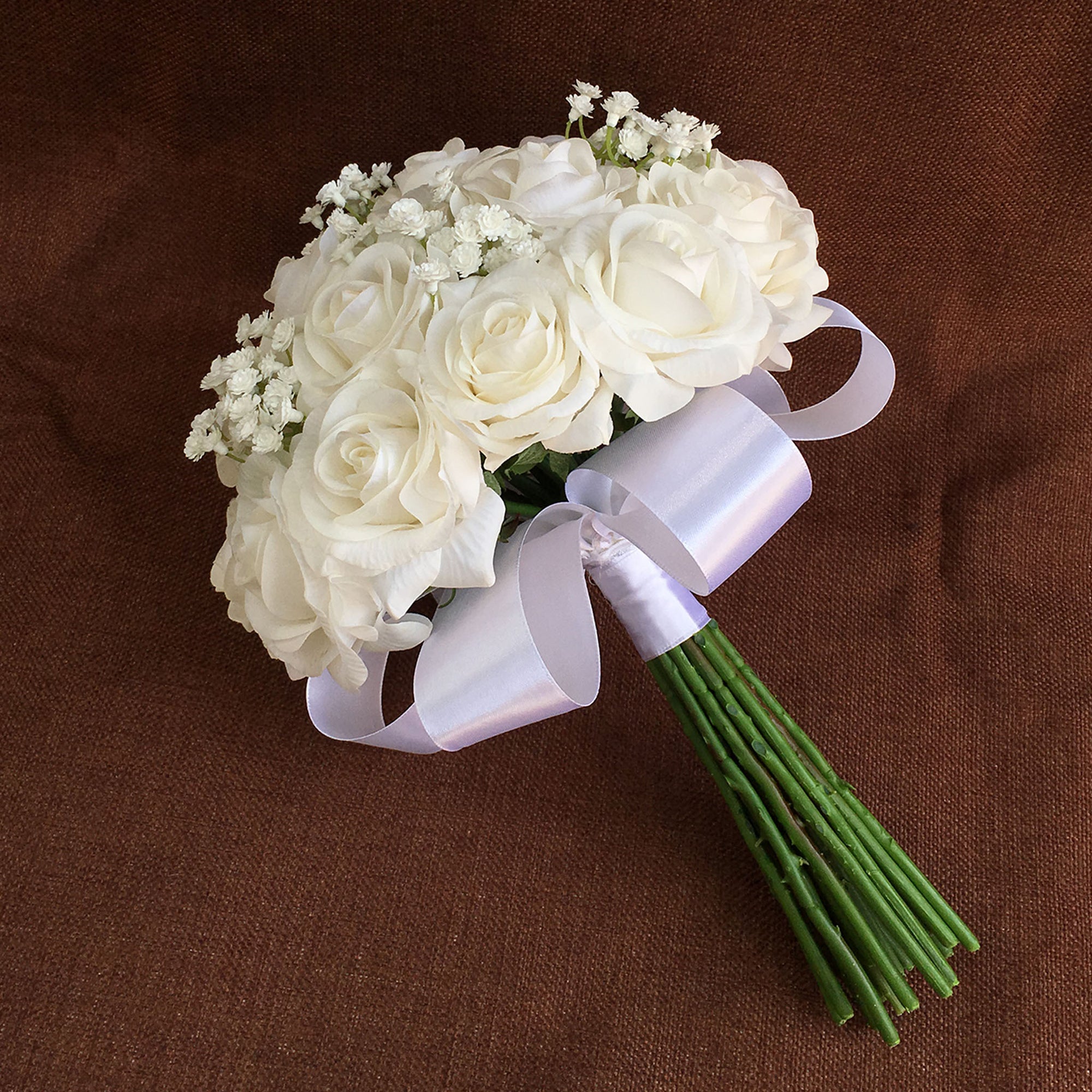 White Rose Bouquet Real Touch Wedding Bridal Flowers