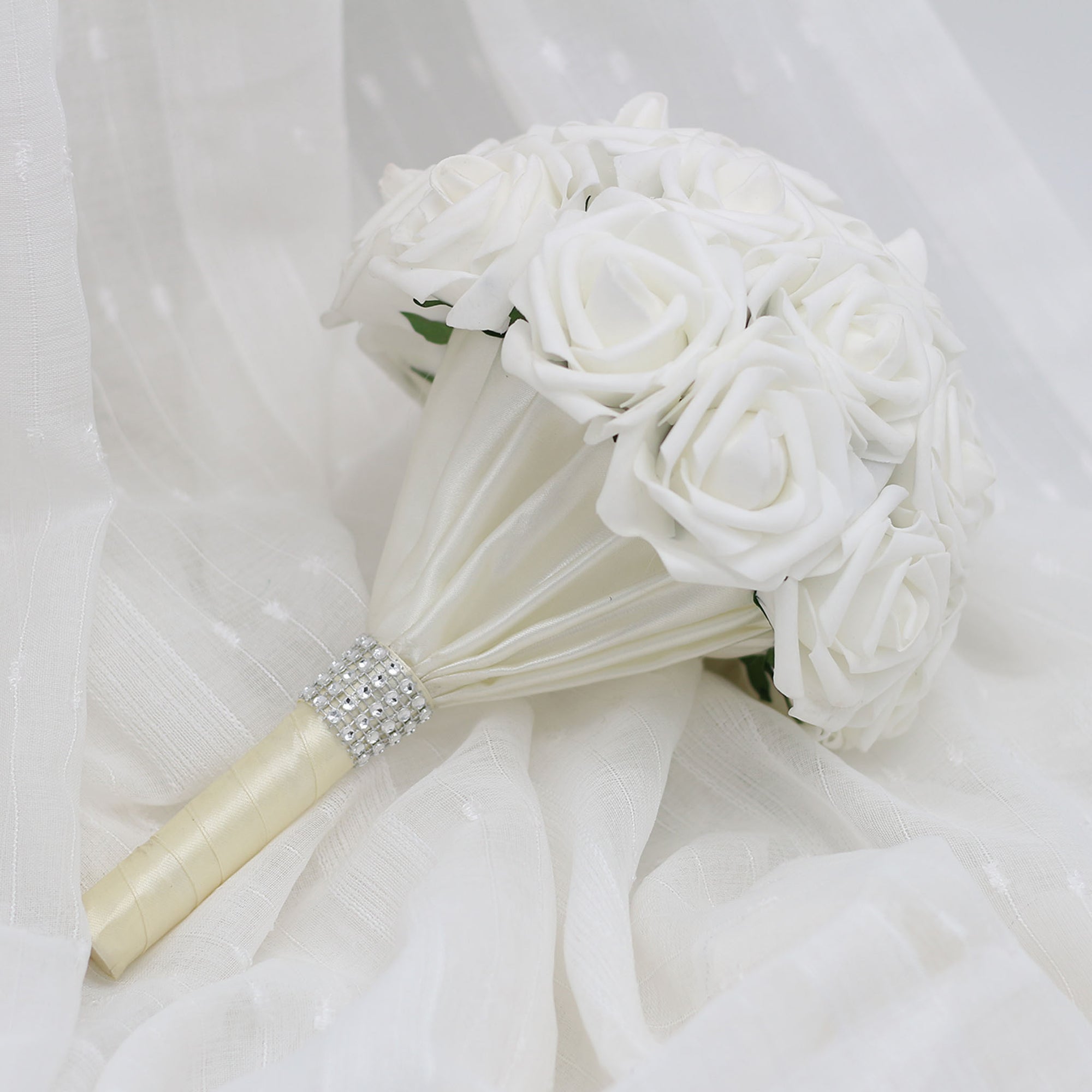 White Roses Bridal Bouquet Artificial Wedding Floral Bouquet