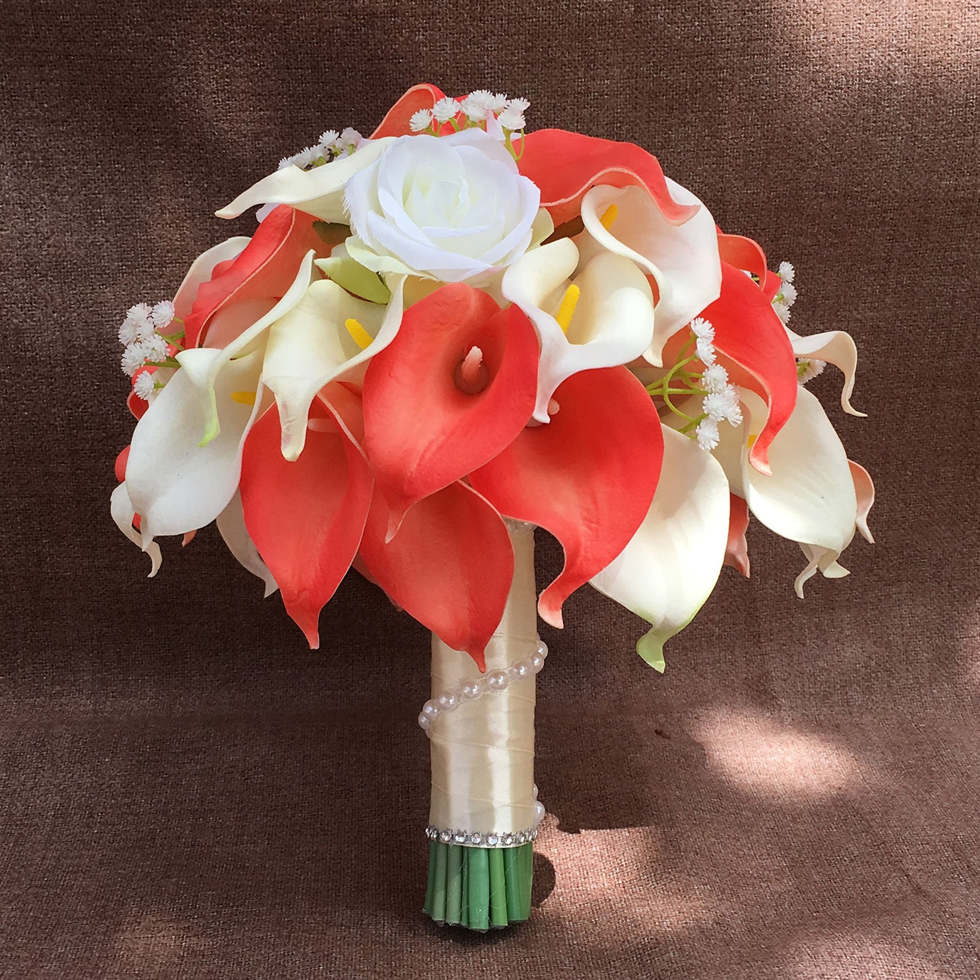 Calla Lily Bouquet in Coral for Wedding Flowers Corsages Boutonnieres