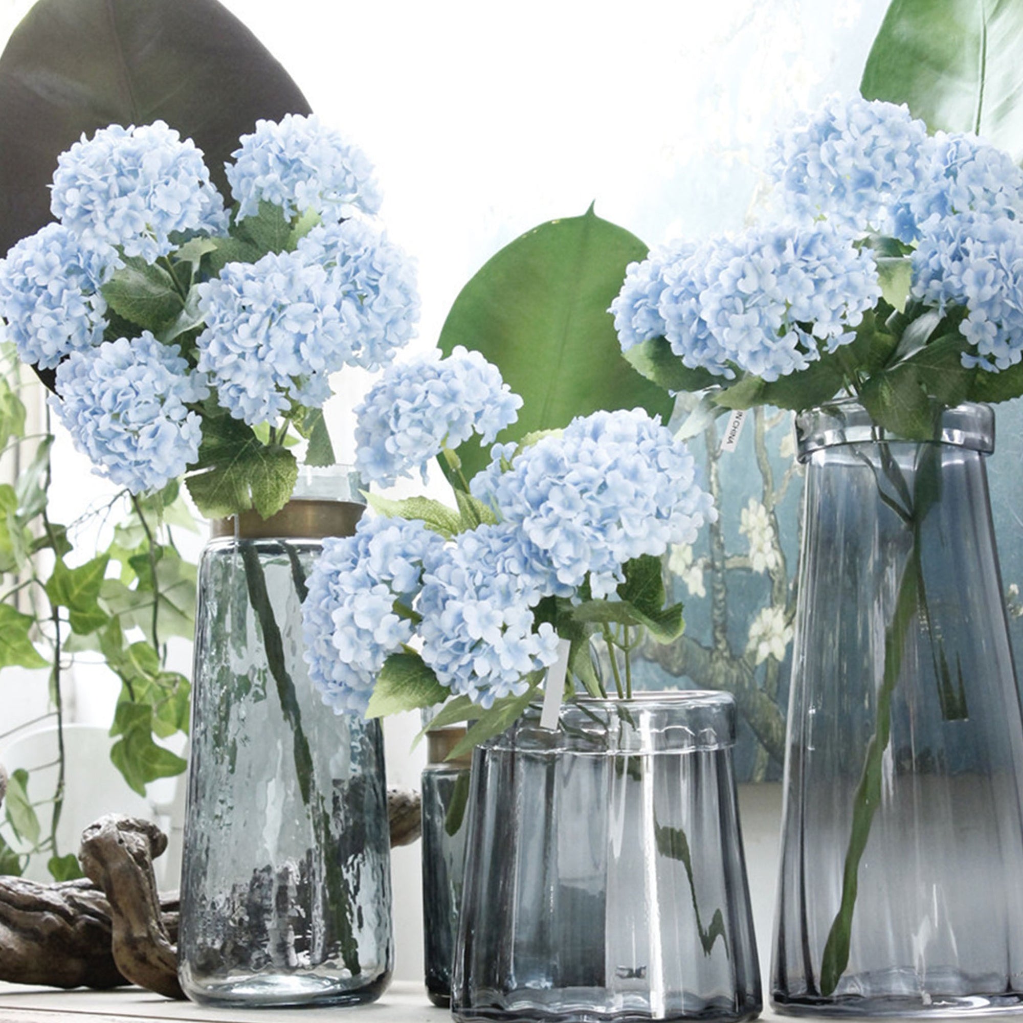 Small Blue Hydrangea Bush Silk Flowers