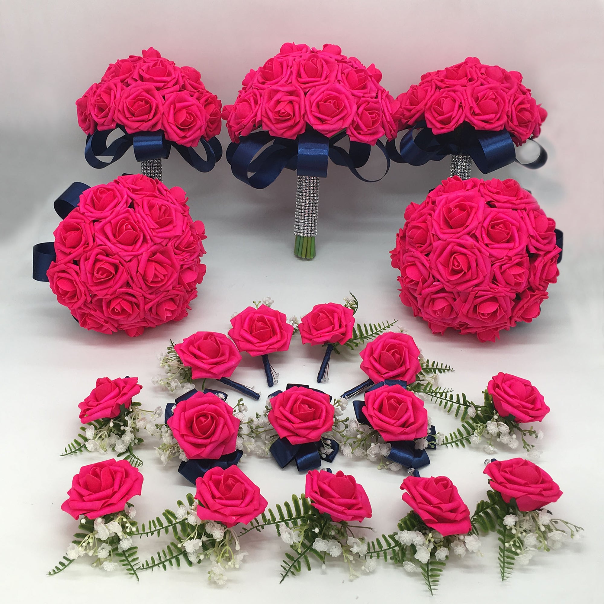 Bridal Hot Pink Bouquets Sets Corsages and Boutonnieres