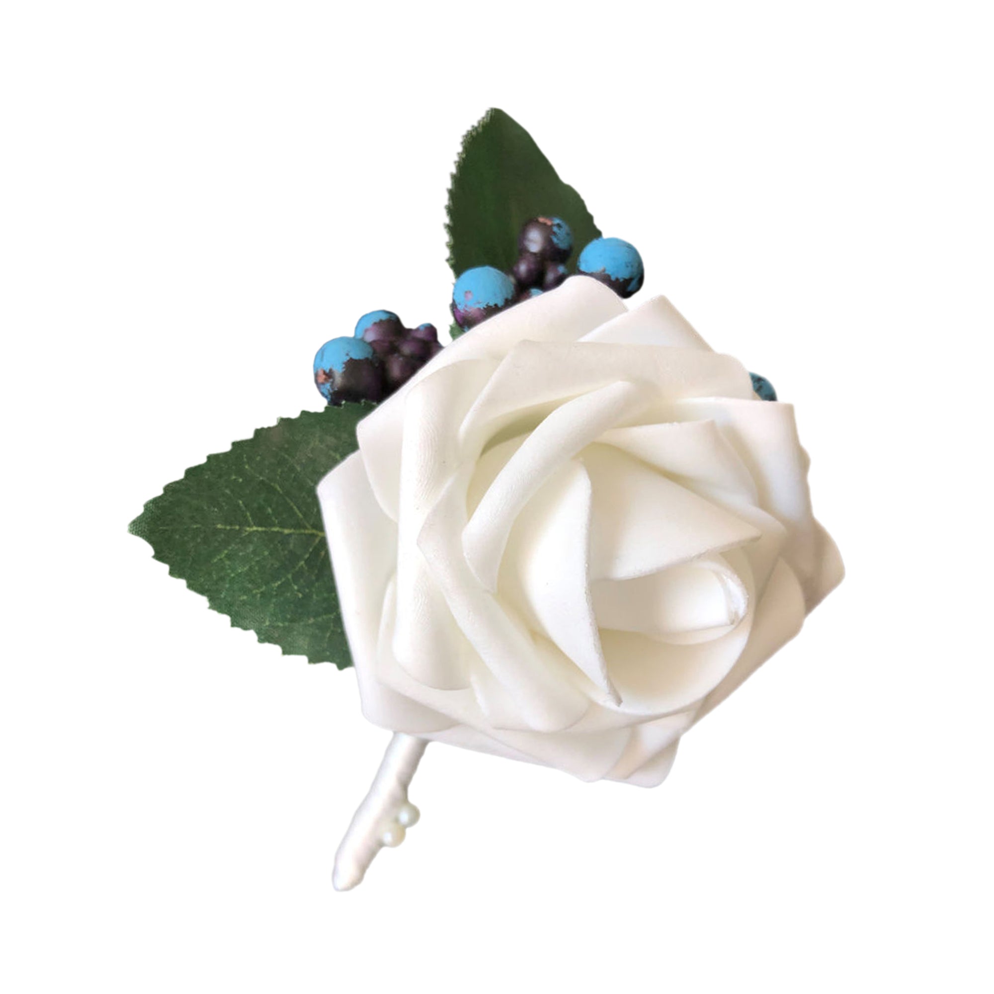 White Flower Boutineer Foam Roses Corsage and Boutonniere