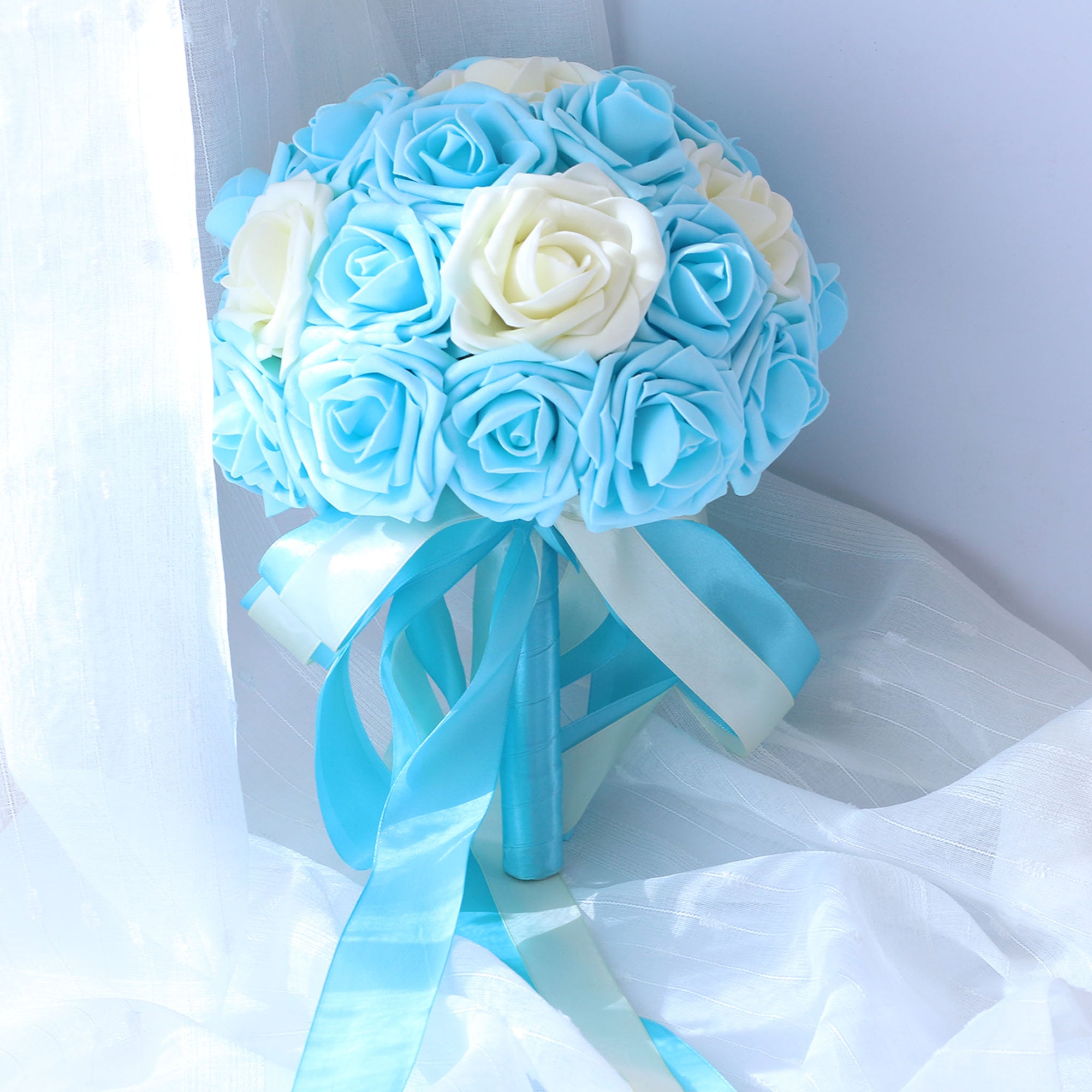 Light Blue and Ivory Wedding Bouquets Artificial Bridal Flowers