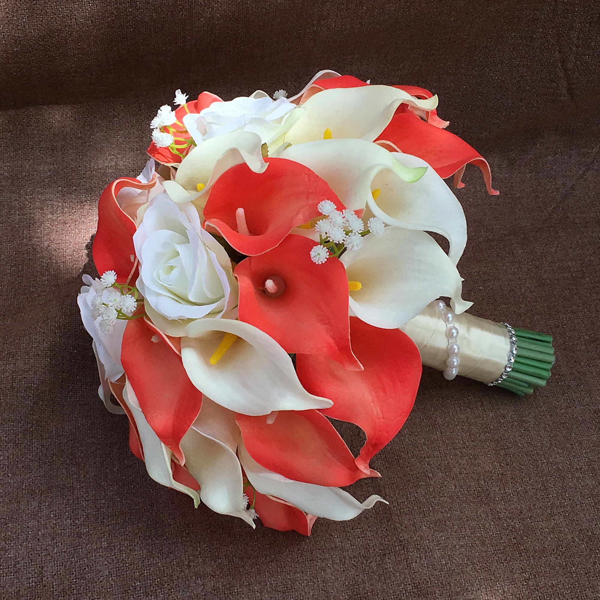 Calla Lily Bouquet in Coral for Wedding Flowers Corsages Boutonnieres