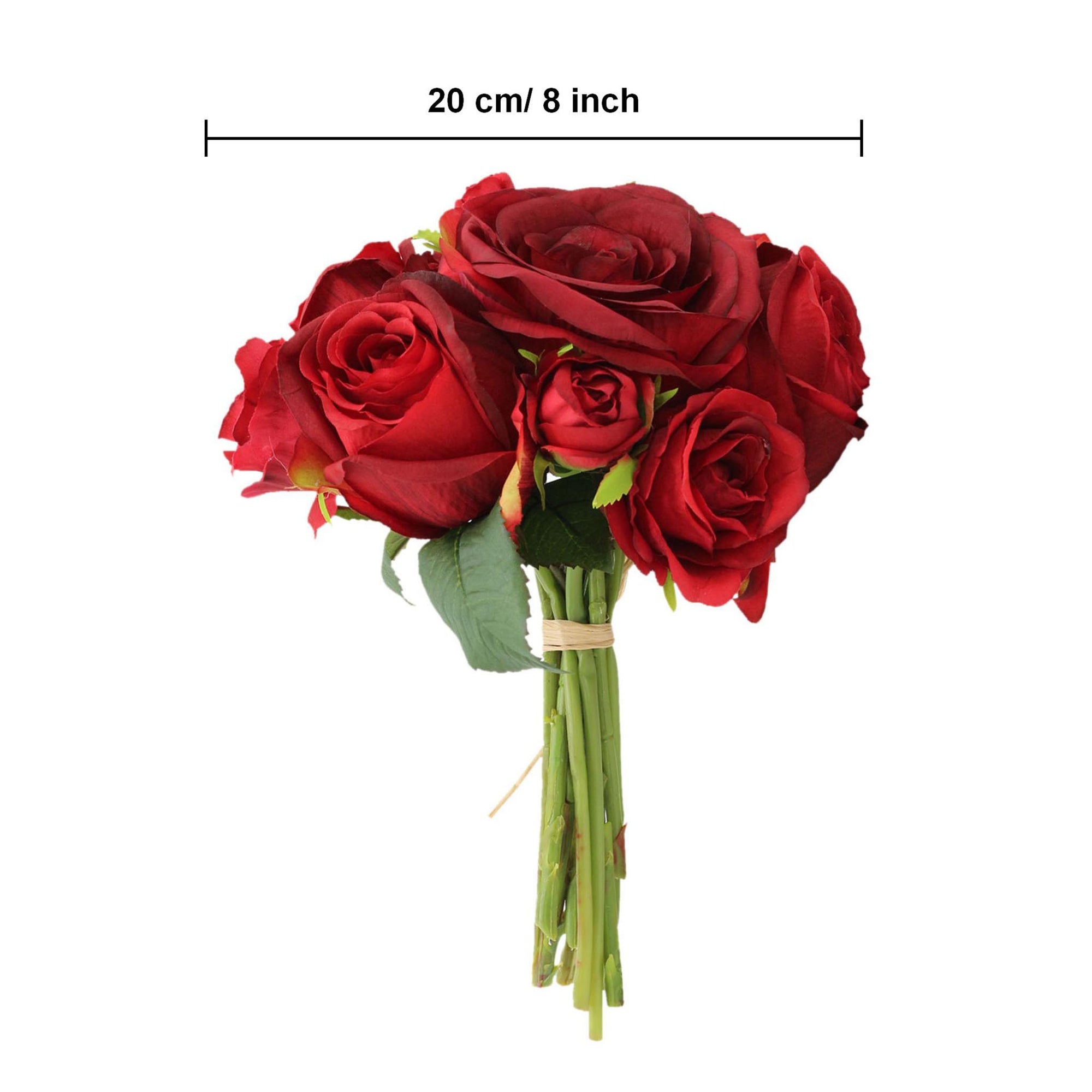 Dark Red Bouquet Artificial Silk Rose Flower Bundle Maroon Wedding Flowers