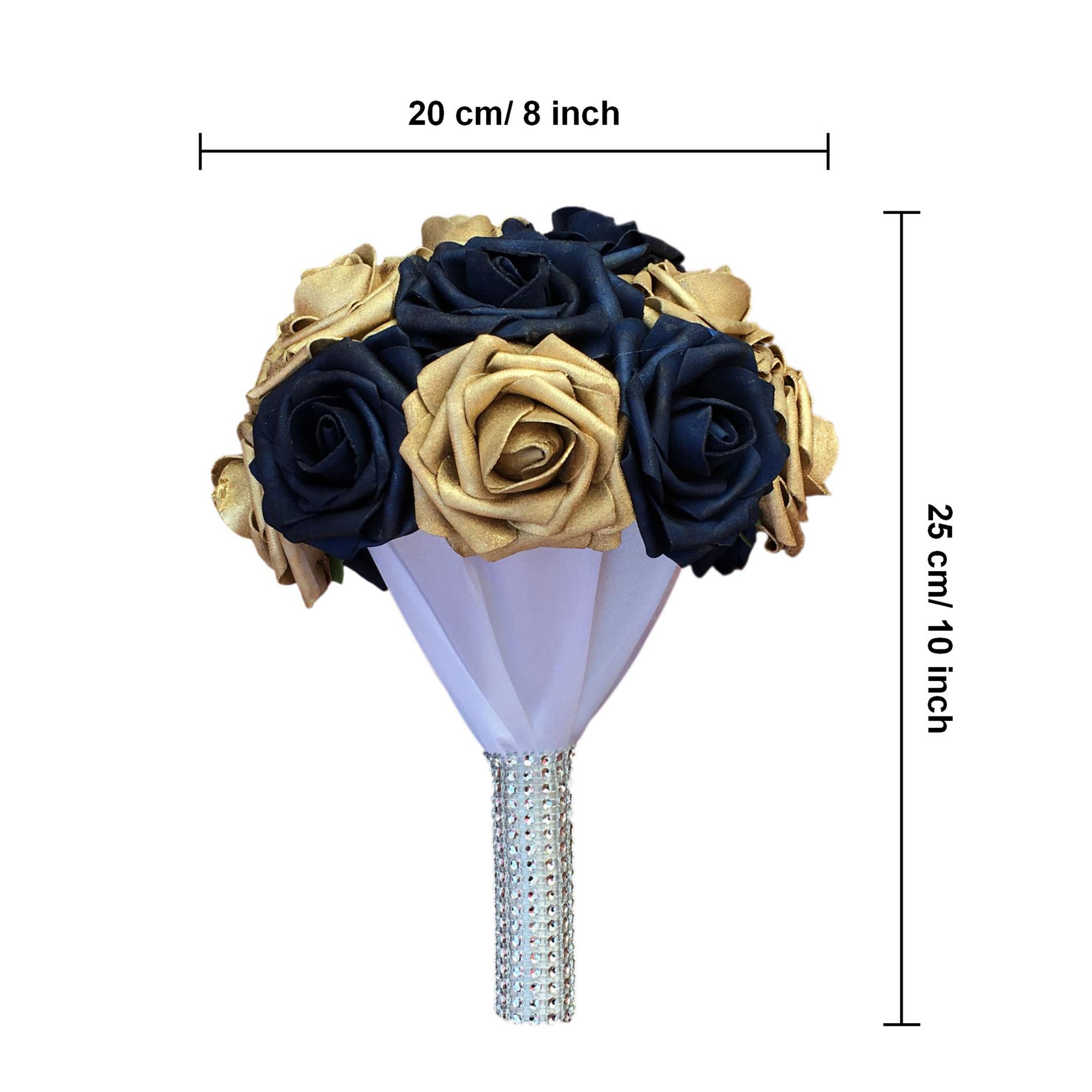 Gold and Navy Blue Bridesmaid Bouquet Fake Rose Wedding Bouquet