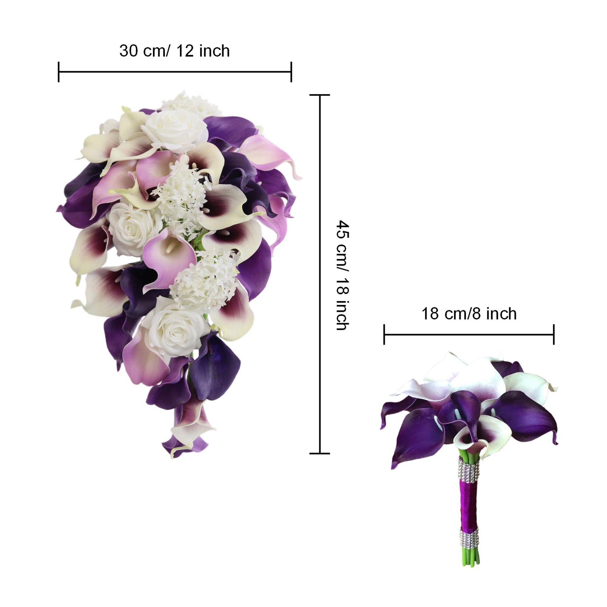 Cascade Bouquet Plum Purple Calla Lily White Rose Wedding Bouquets