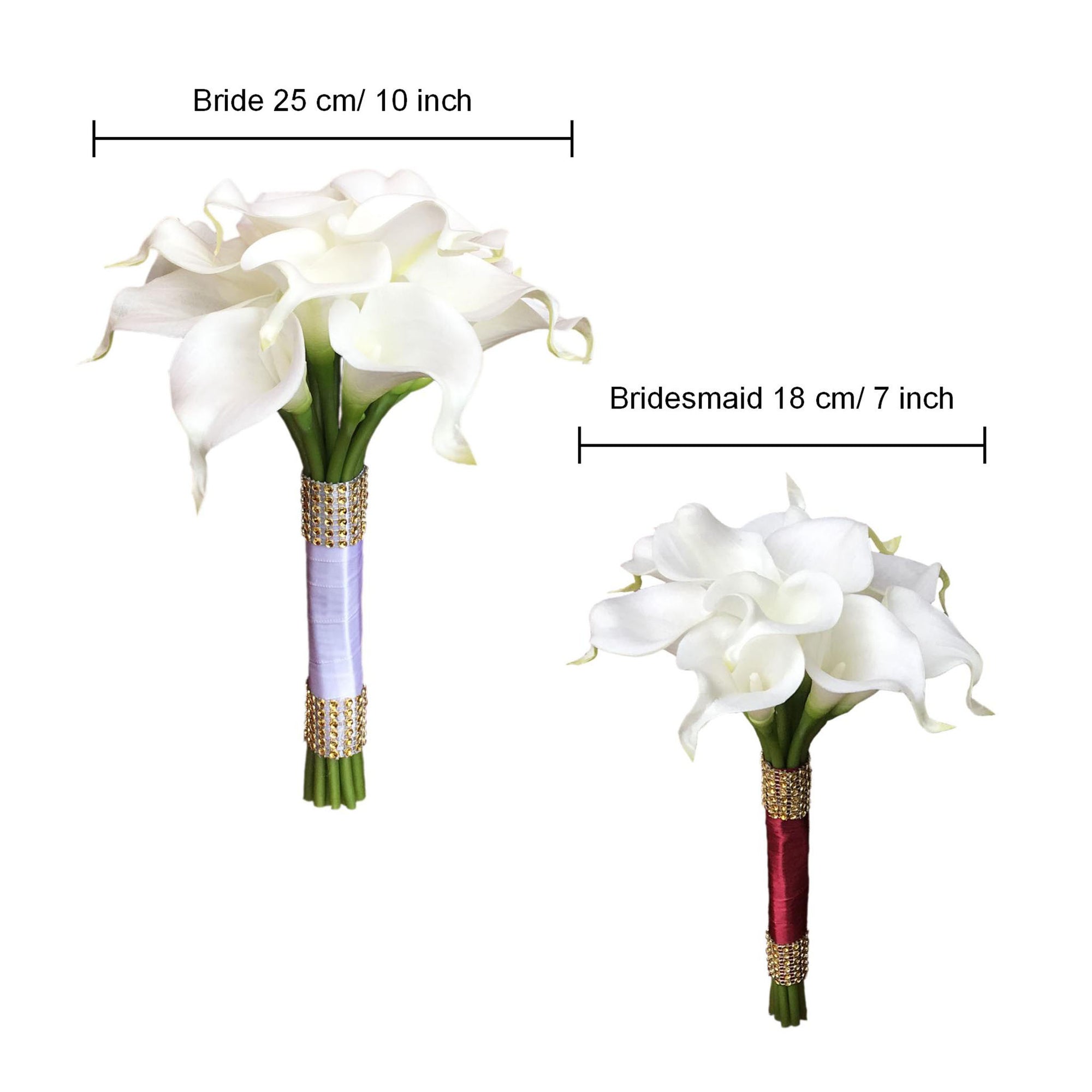 White Calla Lily Bouquets for Bridal Bridesmaids Burgundy Ribbon