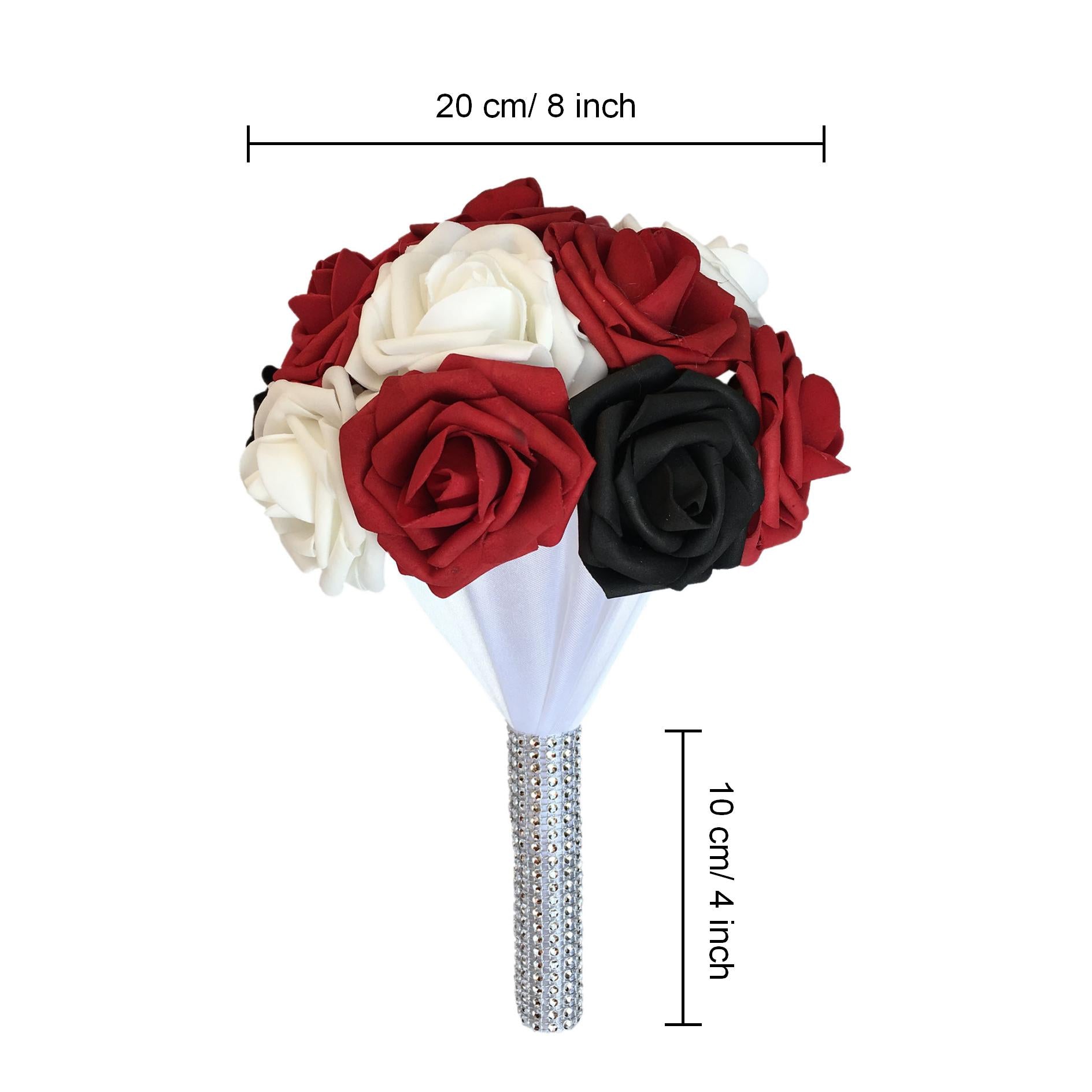 Wedding Bouquets Package for 5 Bridesmaids Dark Red Black White Roses