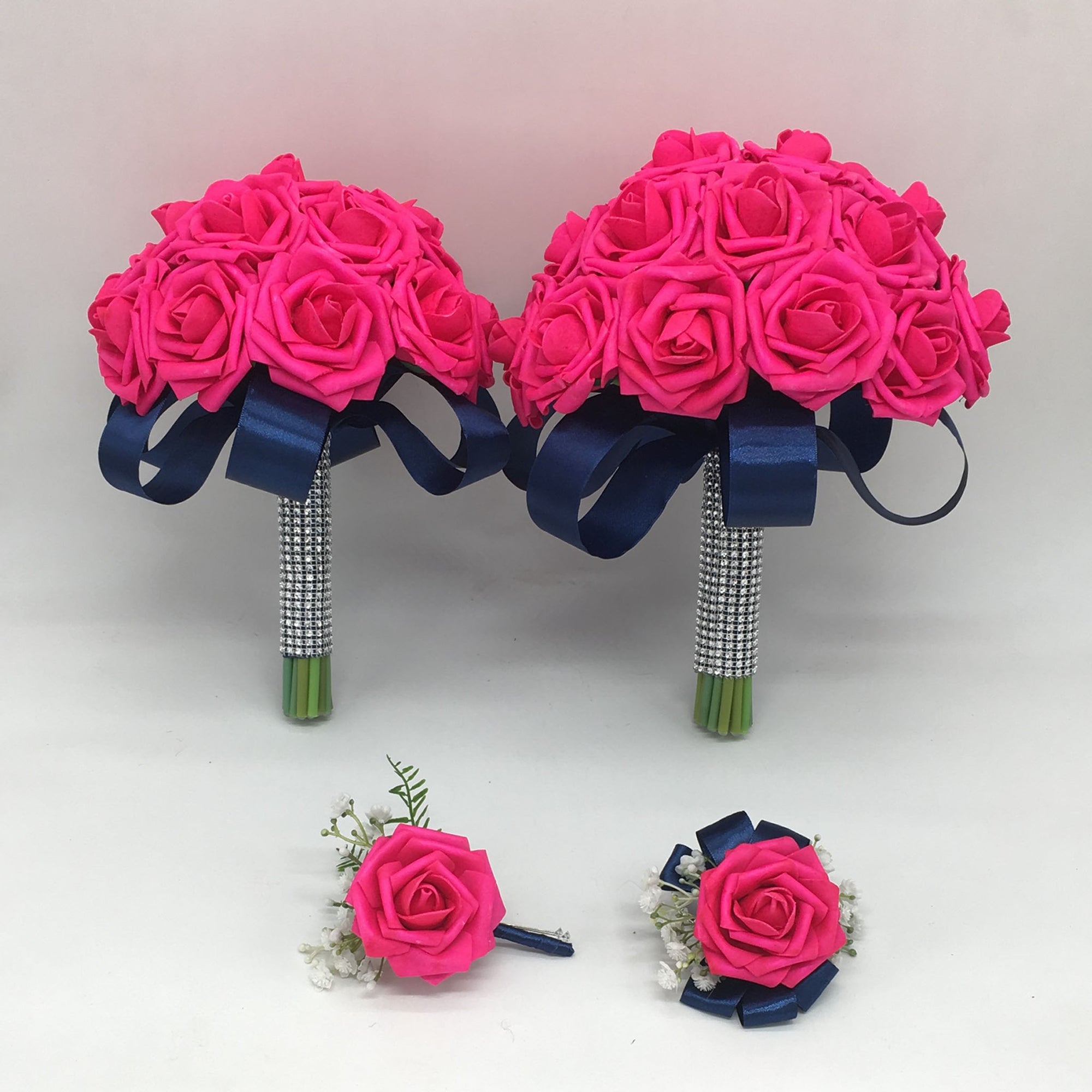 Bridal Hot Pink Bouquets Sets Corsages and Boutonnieres