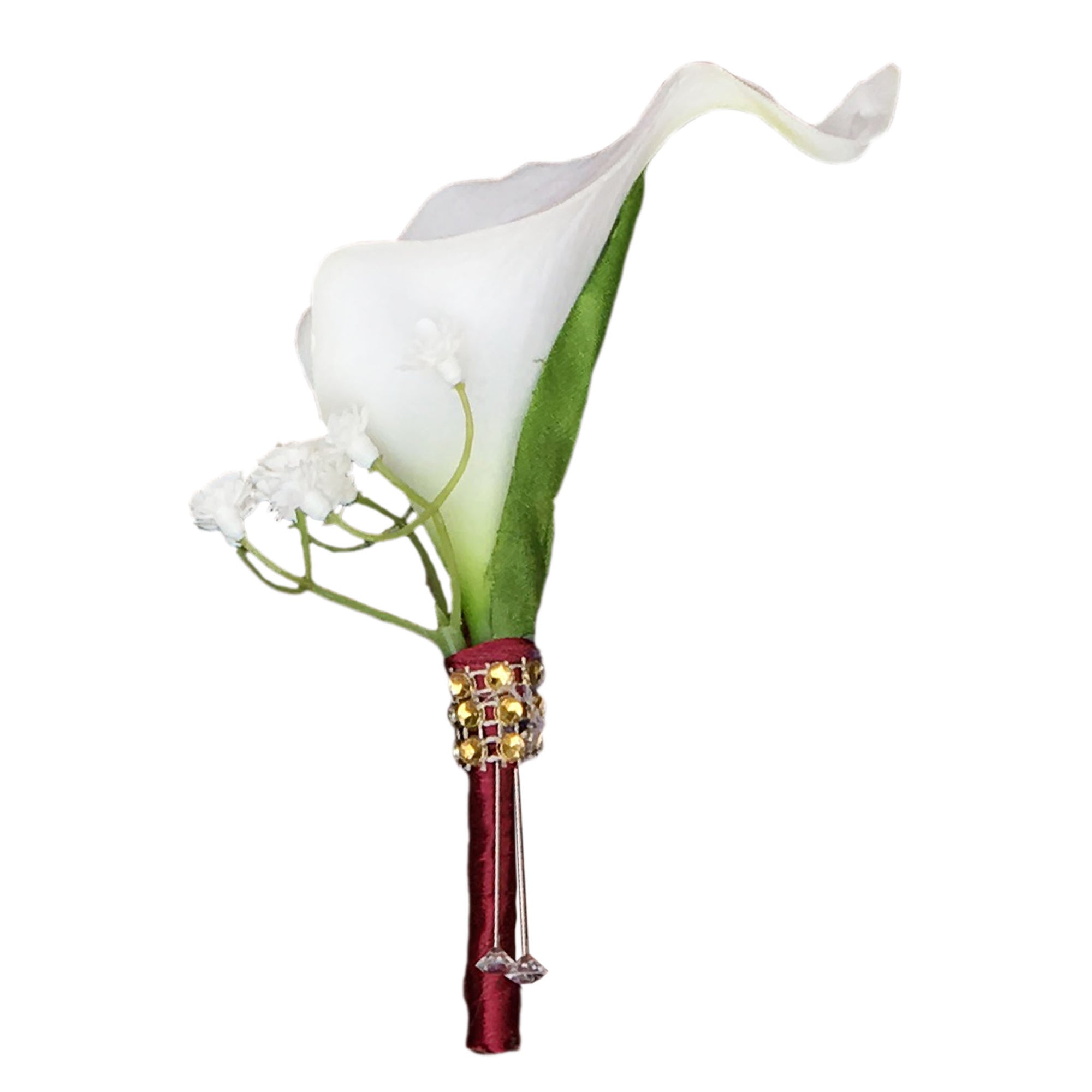 White Calla Lily Bouquets for Bridal Bridesmaids Burgundy Ribbon