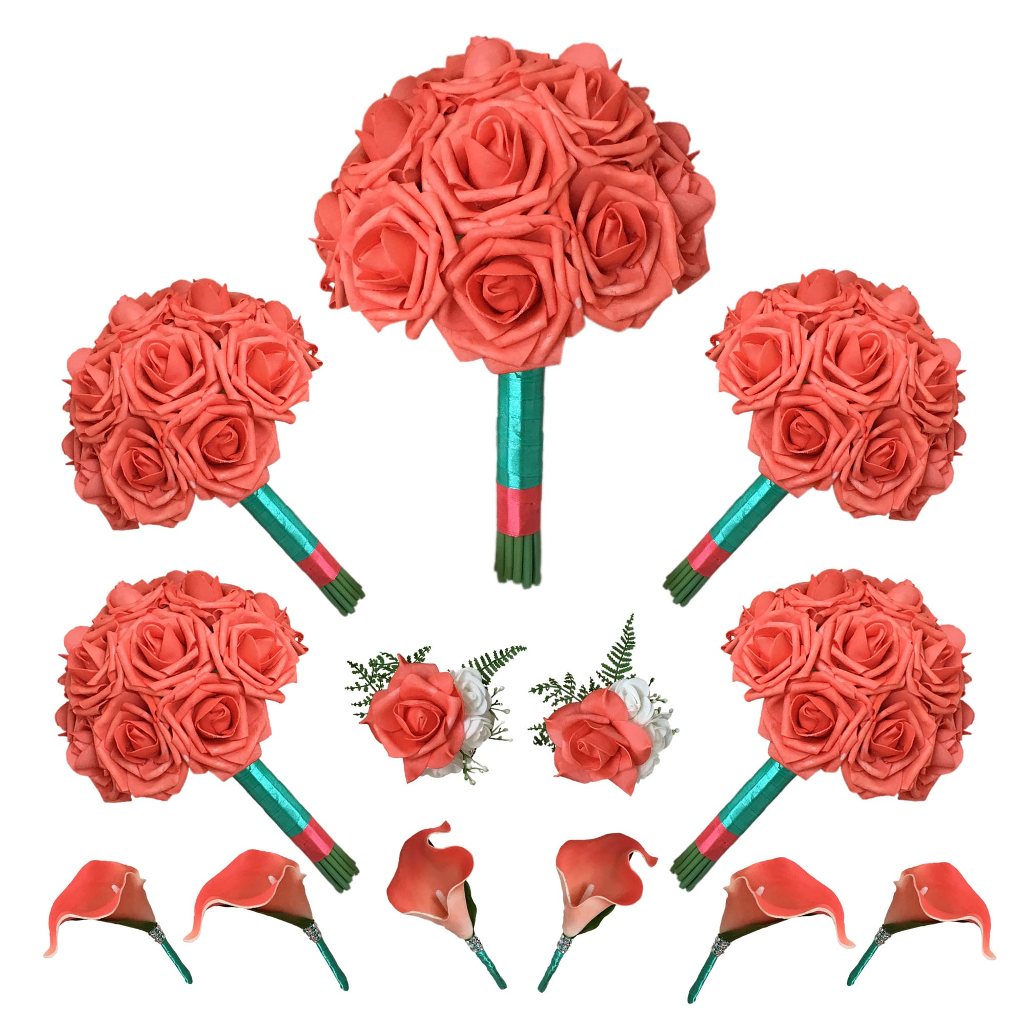 Coral Wedding Bouquet Corsages Boutonnieres