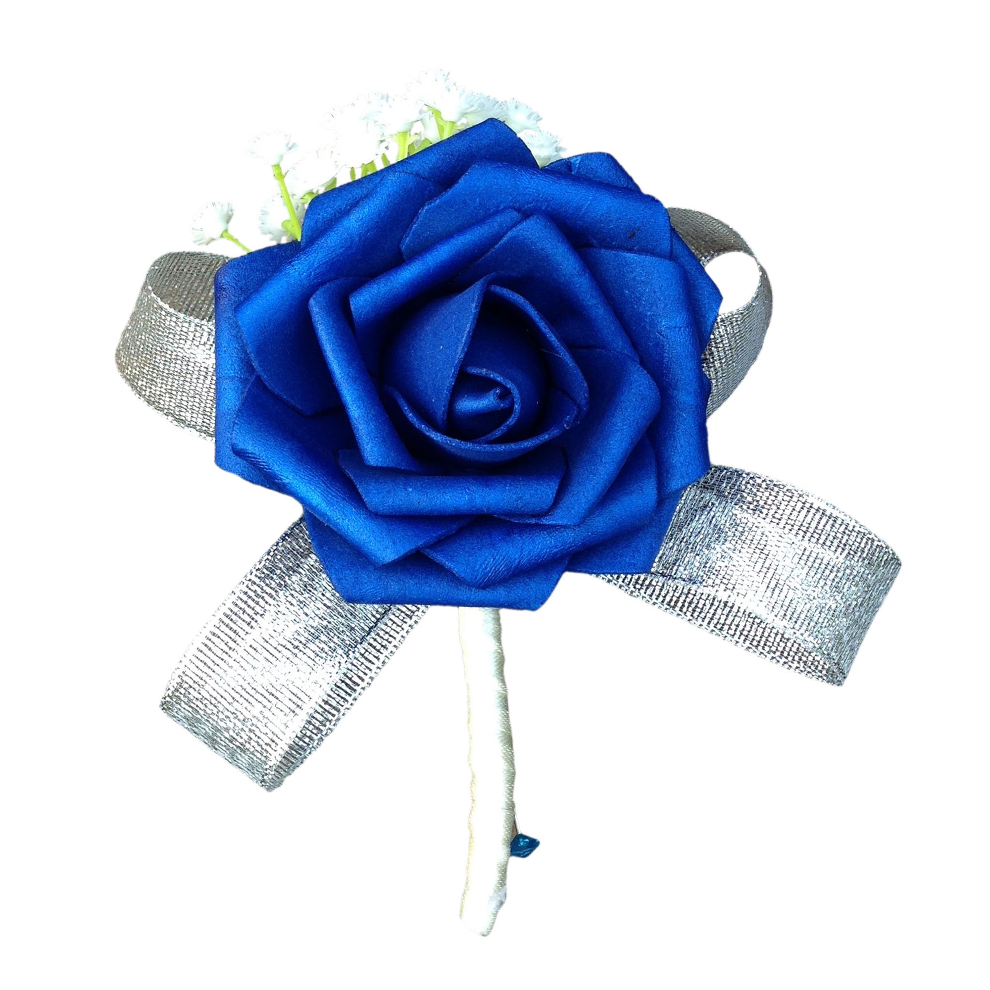 Royal Blue Ivory Roses Wedding Bouquets for Bridal Bridesmaids Boutonnieres